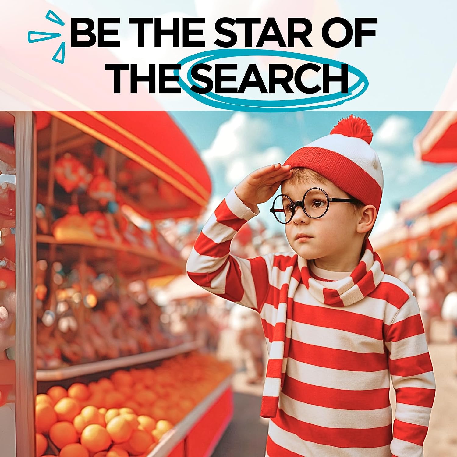 Wheres Waldo Hat, Fun & Trendy Wheres Waldo Costume Beanie with Pom, Red and White Hat Costume Wear for Christmas & Halloween, Free Size Novelty Red and White Beanie Adult for Men & Women Party Events