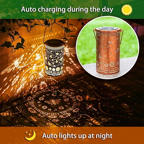Vista 4 de Faroles solares de abeja para exteriores, impermeables, colgantes, luces solares colgantes para mujeres y hombres, faroles LED decorativos de abeja