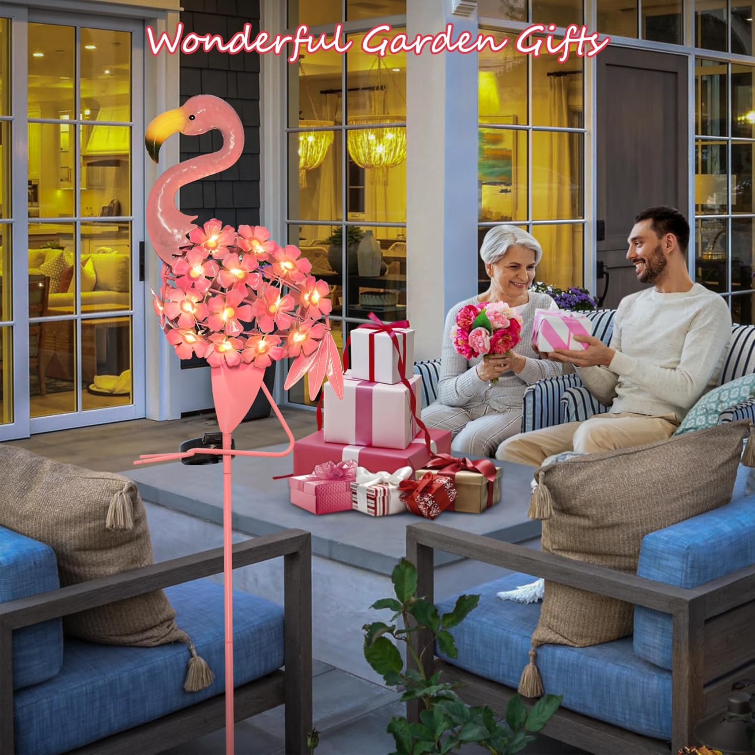 Homeimpro Garden Solar Lights Flamingo Yard Decor Gifts for Women Outdoor Decorations Stake Lights, Waterproof Warm White 27 LED for Lawn,Patio, Courtyard, for Mom Grandma