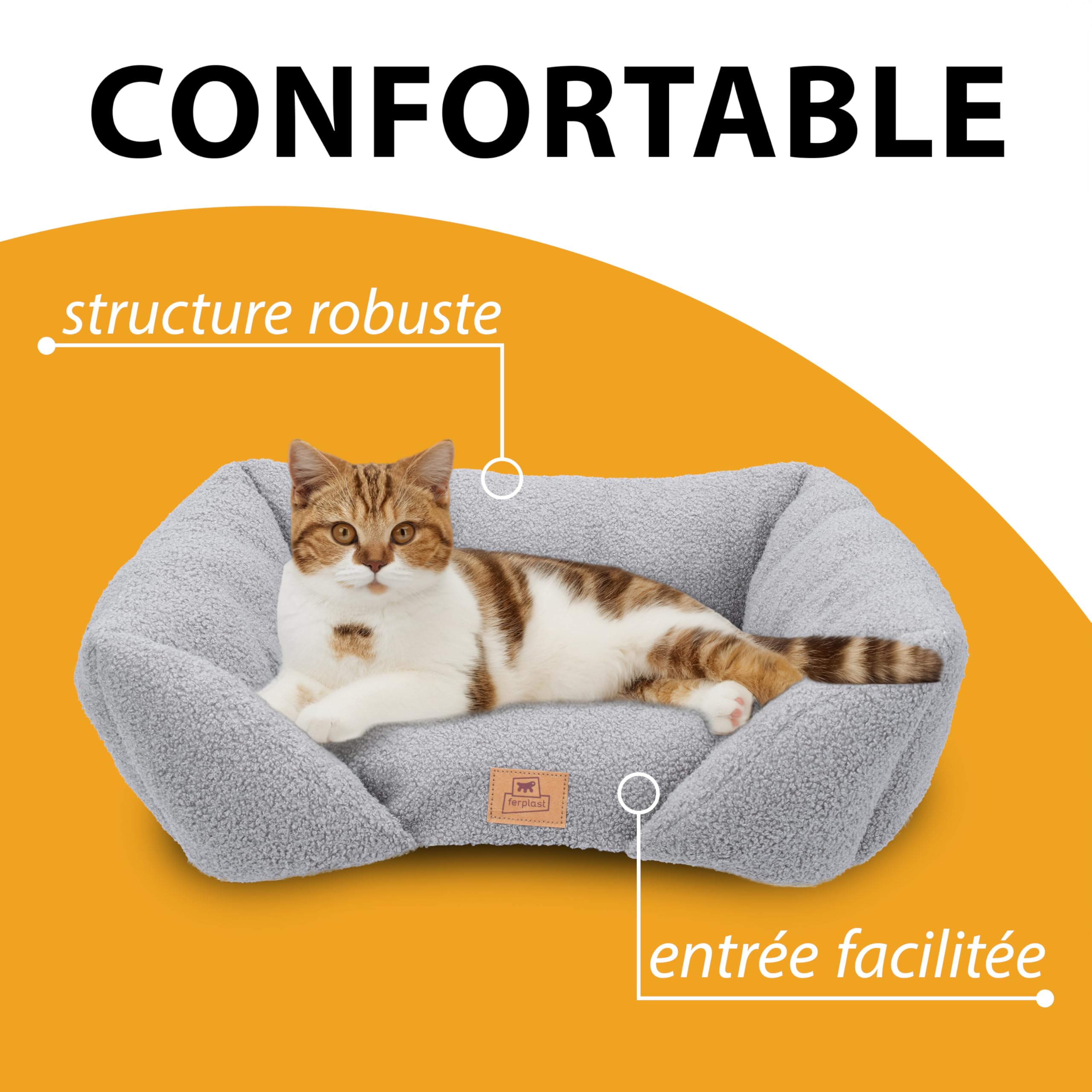Ferplast Coussin pour Chien de Taille Moyenne, Panier pour Chat, Tissu bouclé synthétique Lavable, Rembourrage Moelleux, 55 x 45 x 20 cm. Gris