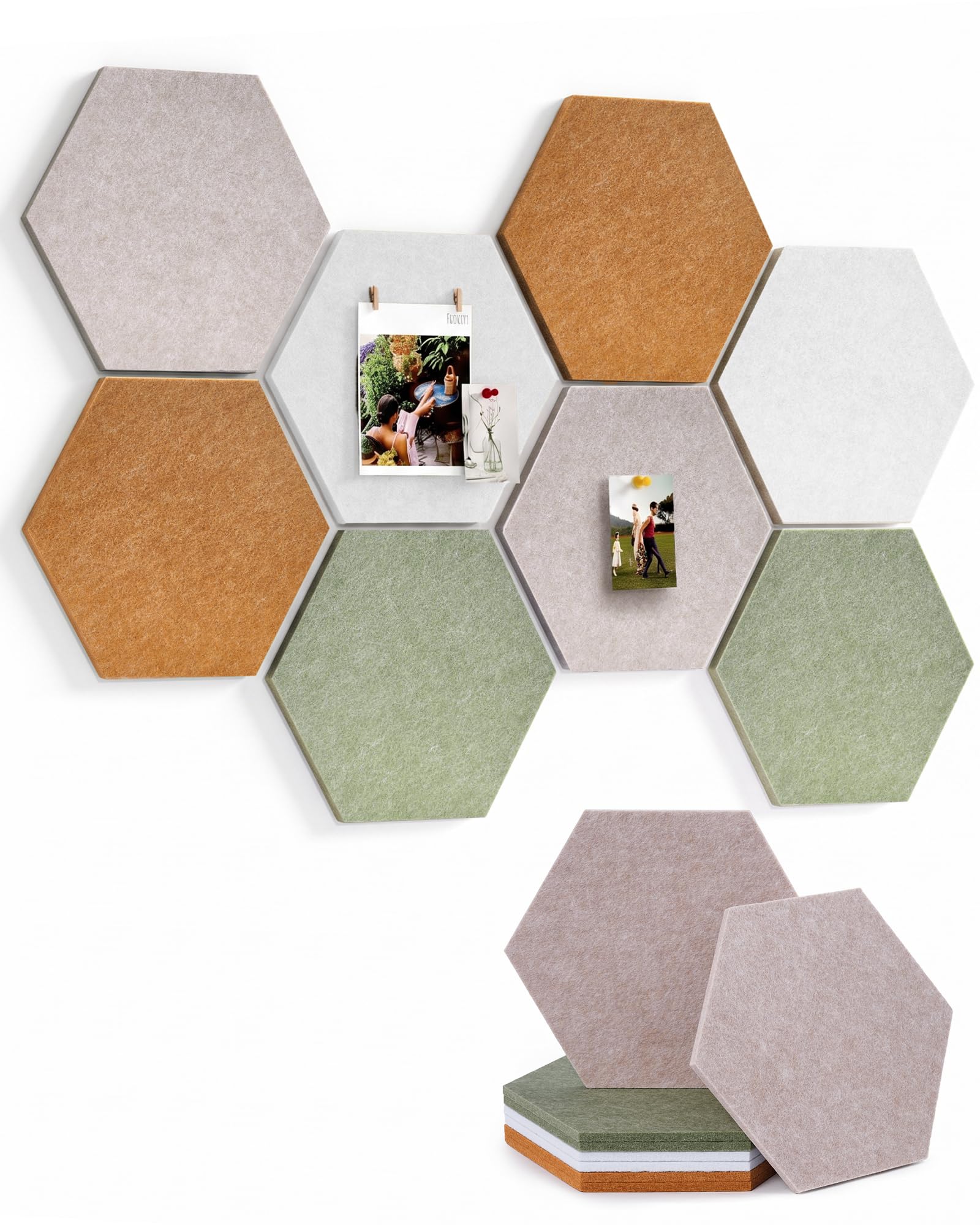Meowoo Hexagon Cork Board Tiles 8Pack, Nordic Stroll
