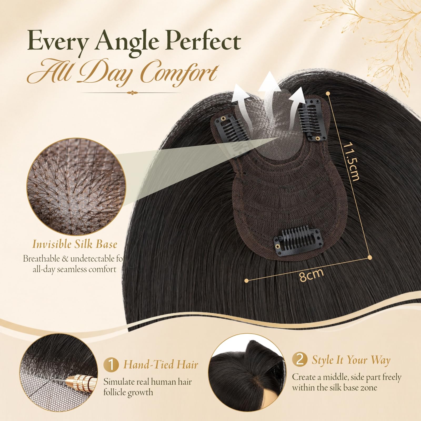 Benehair Haartopper Echthaar Oberkopf mit Curtain Bangs Clip-in-Pony Haar Toppers Echthaar für dünner werdendes Haarteil, Cover-Haarteil mit 270° 35cm #1B Natürliches Schwarz