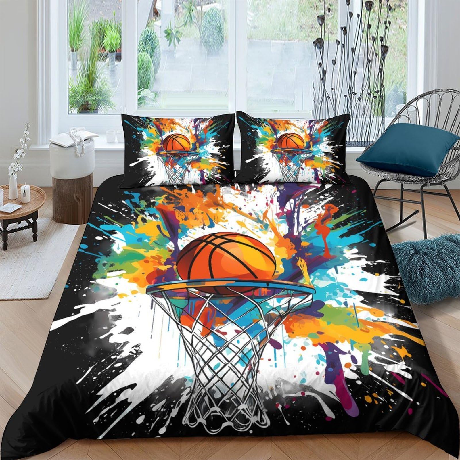 Ctjqhvkz Style-10 3D Printed Basketball Splash Fitted Sheet Microfiber Colourful Bed Cover For Bedroom Guest Room Dorm Decor Mattress Protection Single（135X200cm）