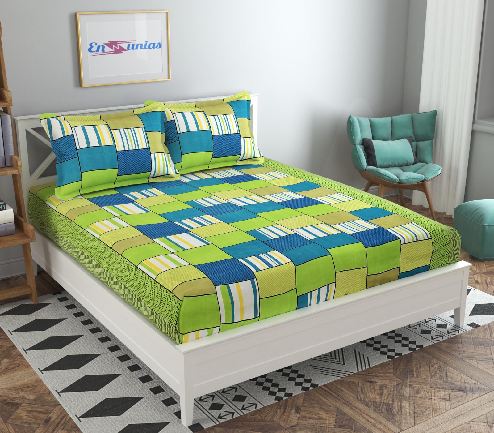 ENGUNIAS™ Present 220TC King Collection 3D Polycotton Bedsheet for Double Bed Size (90 X 90) Bedsheet with 2 Free Maching Pillow Covers Green Geomatic Pattern (B095X8G1YS) Amazon Price History, Amazon Price Tracker