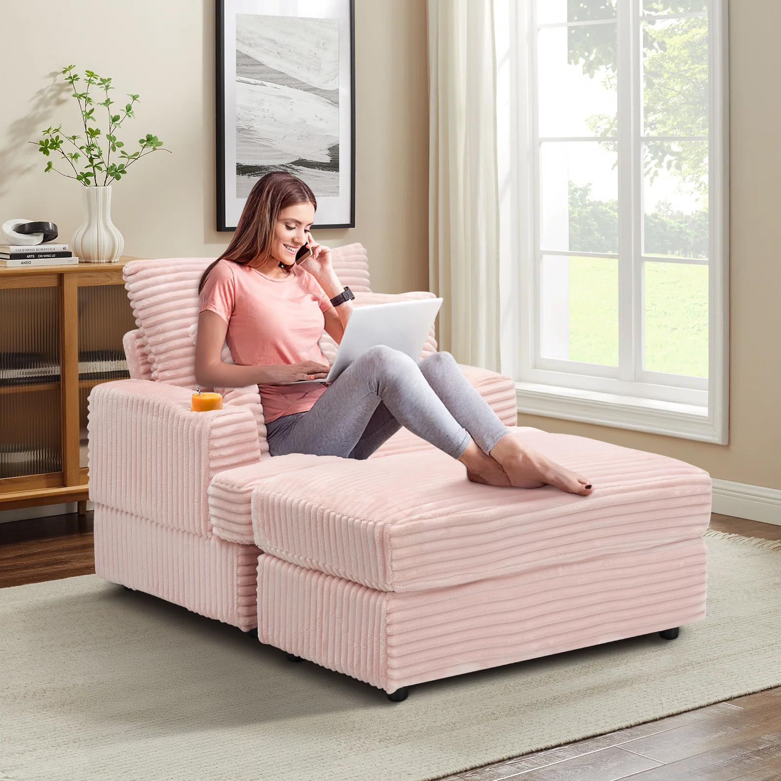 Upholstered Chaise Lounge Chair Indoor Chair,Corduroy Fabric