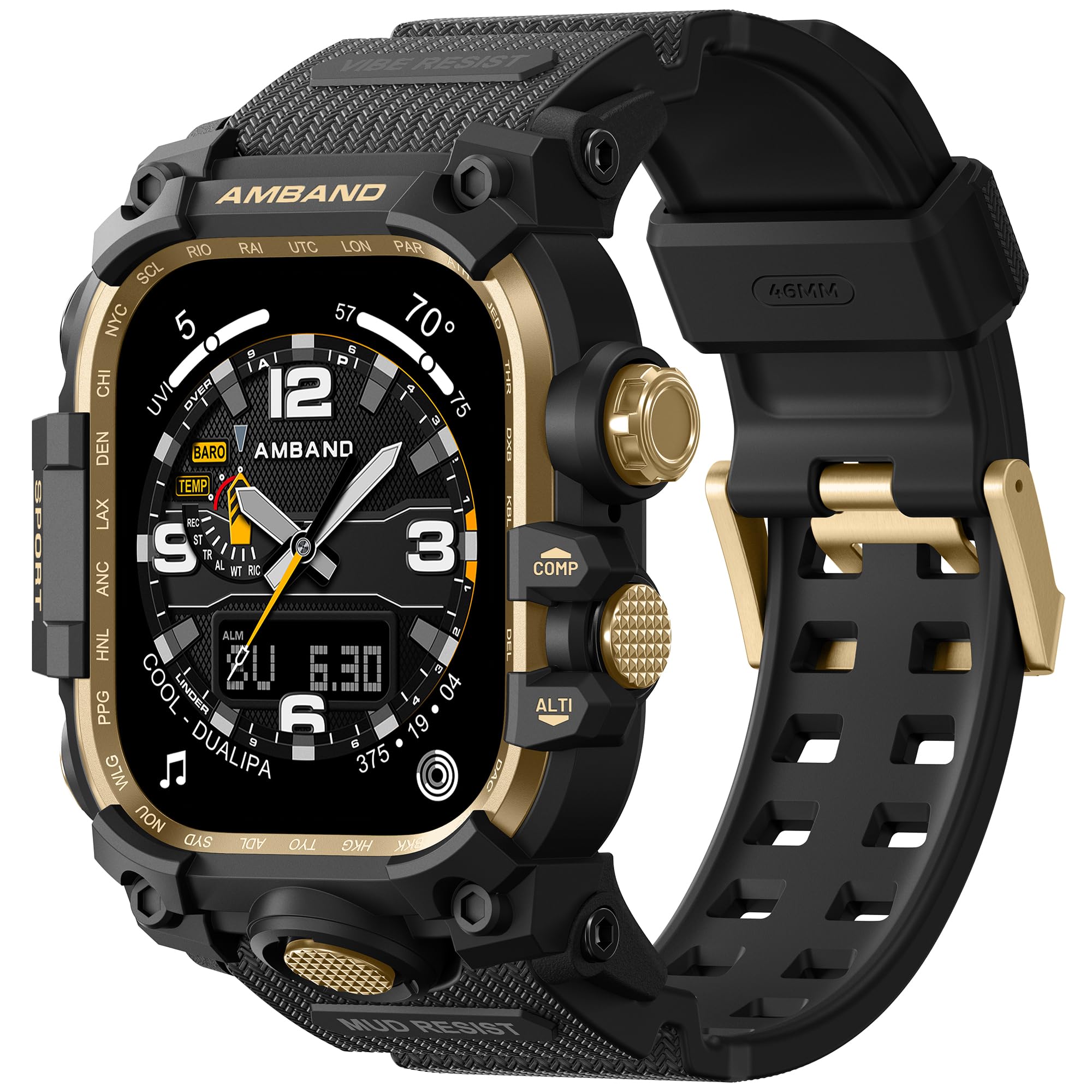 amBand M1 Rugged Case with Strap Compatible with Apple Watch Series 8/7 45mm, Durable TPU Military Sport Wristband with Bumper Protective Cover Designed for iWatch 6/SE/5/4/3/2/1 44mm 42mm Men