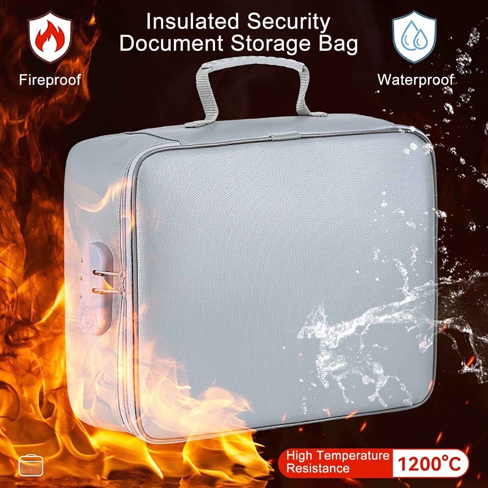 Bolsa Organizadora de Documentos con Cerradura de Código, Caja de Documentos Ignífuga, Bolsa de Almacenamiento de Archivos Portátil de 4 Capas para Viajes, Hogar, Oficina, Efectivo, Pasaporte(Black)