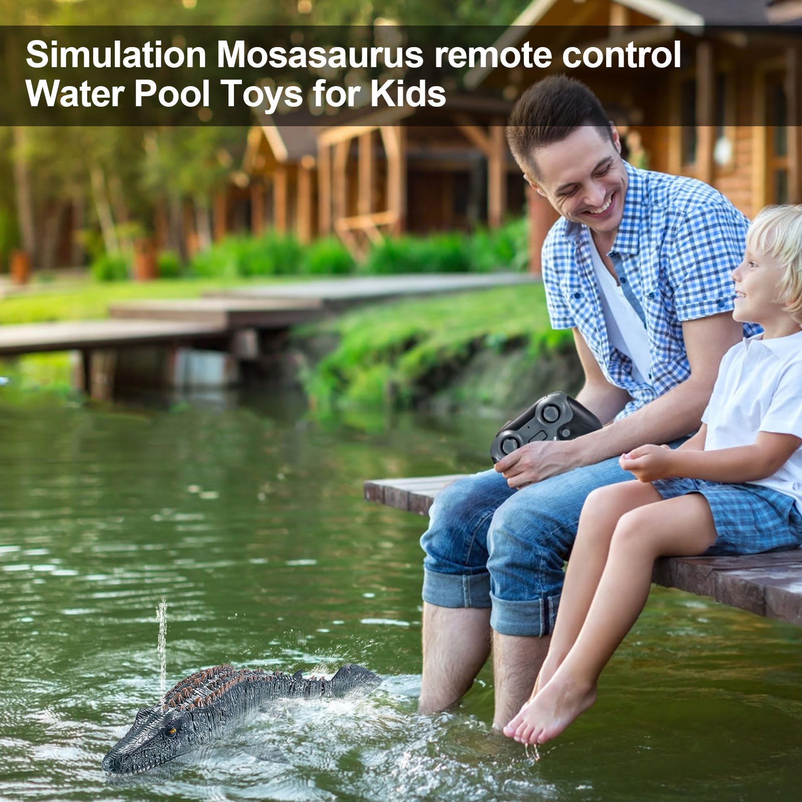 Genérico Mosasaurus con Control Remoto: Dinosaurio Acuático con Control Remoto, Dinosaurio Nadador De 30 Cm, para Piscina con Luz Y Rociador De Agua, Mosasaurio RC Interactivo para Niños, Baño