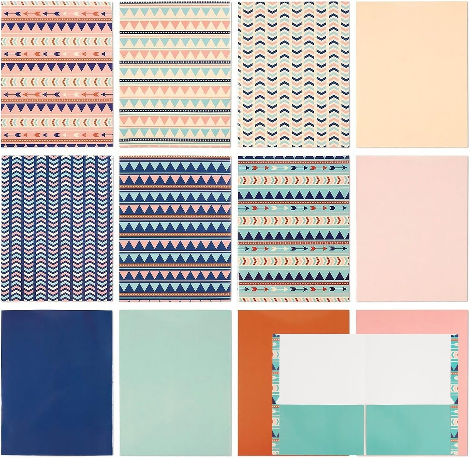 12 Pack Geometric 2Pocket Folders, Letter Size Decorative