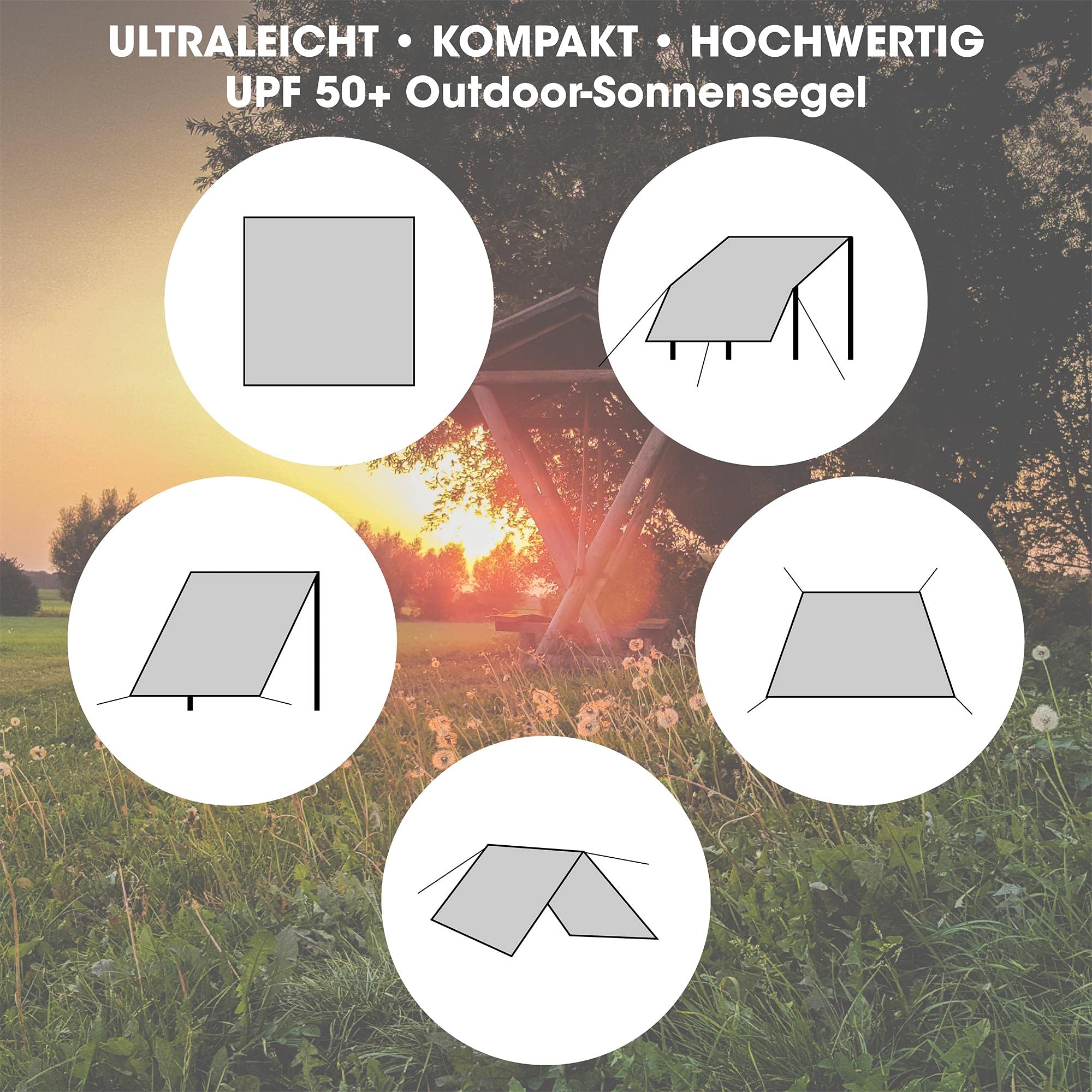 CelinaSun Sonnensegel PES UPF 50+ Outdoor Quadrat 3 x 3m blau Sonnendach Backpacking Zeltplane Ultraleicht Tragebeutel