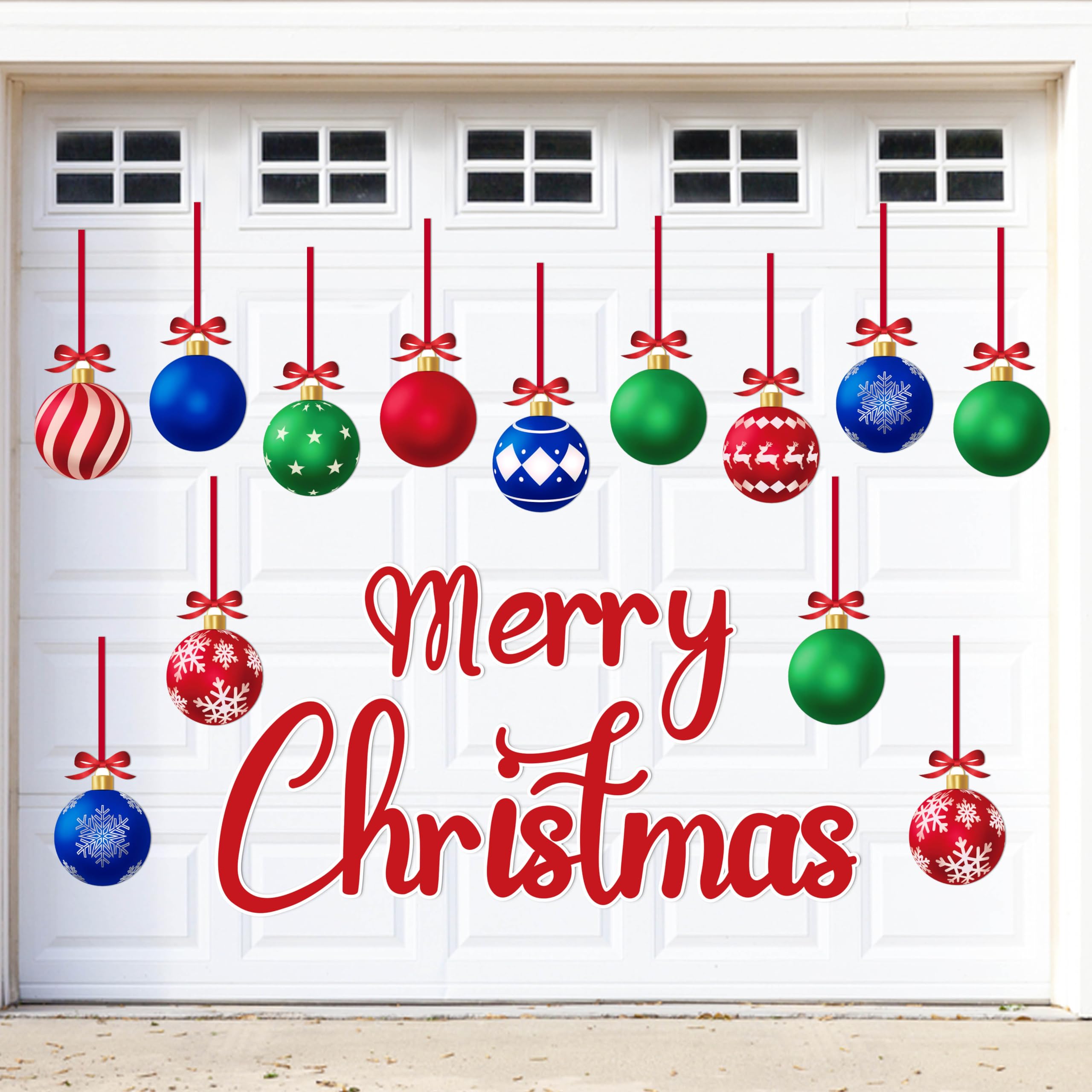 31PCS Christmas Garage Door Decorations Magnets - Merry Xmas Ball Holiday Refrigerator Fridge Kitchen Decor(Red, Blue, Green)