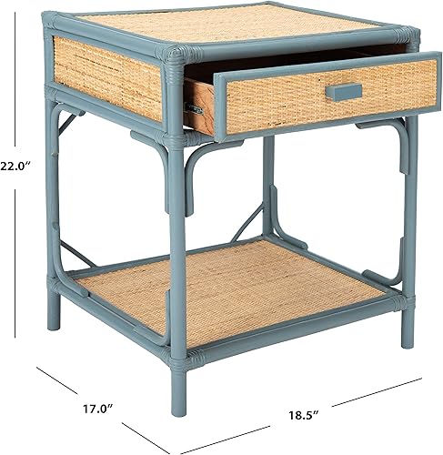 Miniatura 2 de SAFAVIEH Home Collection Roya Mesita de noche de ratán gris y natural con 1 cajón y 1 estante