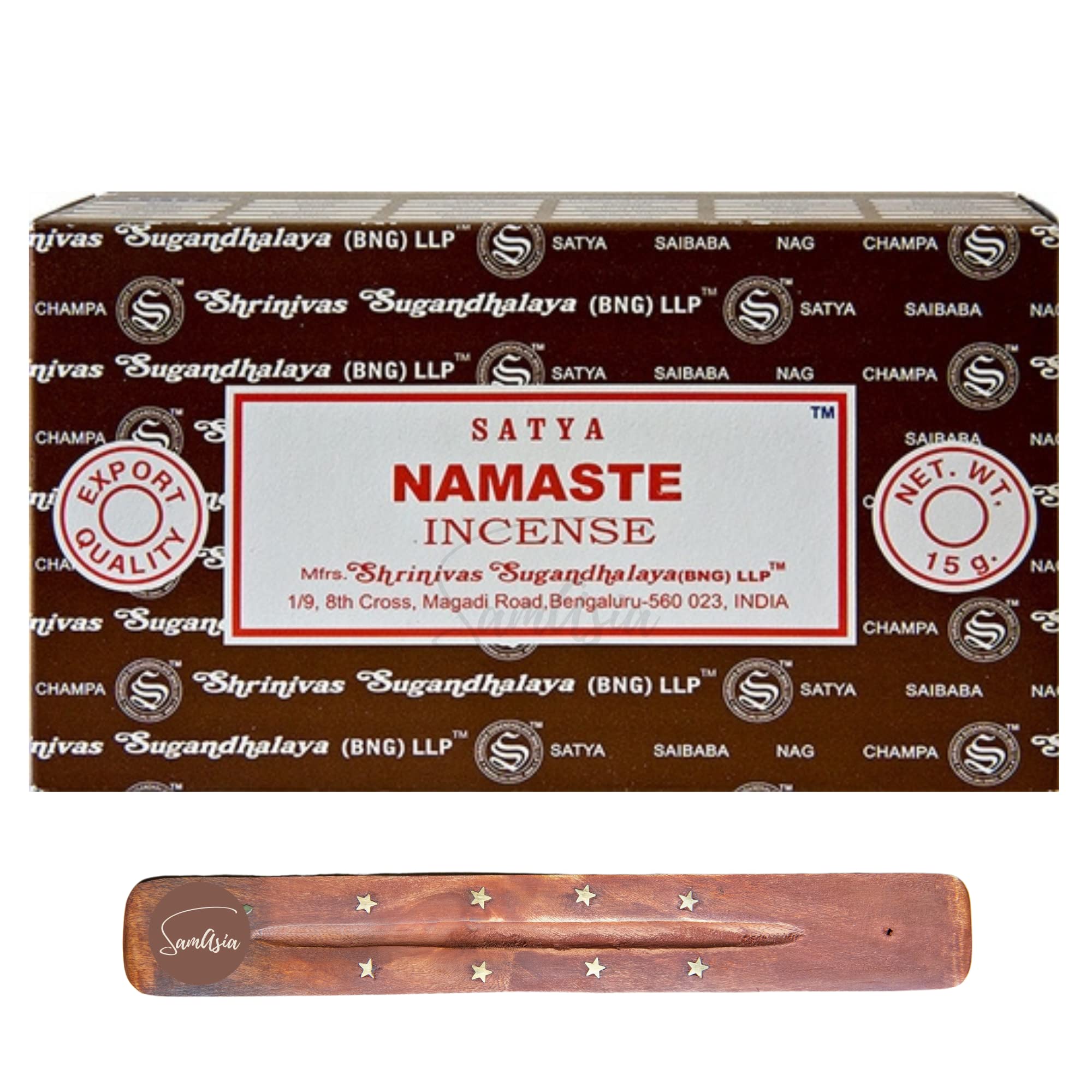 Samasia Satya Nag Champa Namaste Incense Sticks | X12 Pack | With Incense Sticks Holder | Used For Naomatherapy, Spa, Yoga, Weddings, Meditation, Healing, Positivity And Relaxation