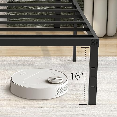 Miniatura 4 de Marco de cama Queen de 18 pulgadas, soporte de listones de acero resistente de 2500 libras, sin ruido, no necesita somier, fácil montaje, color negro