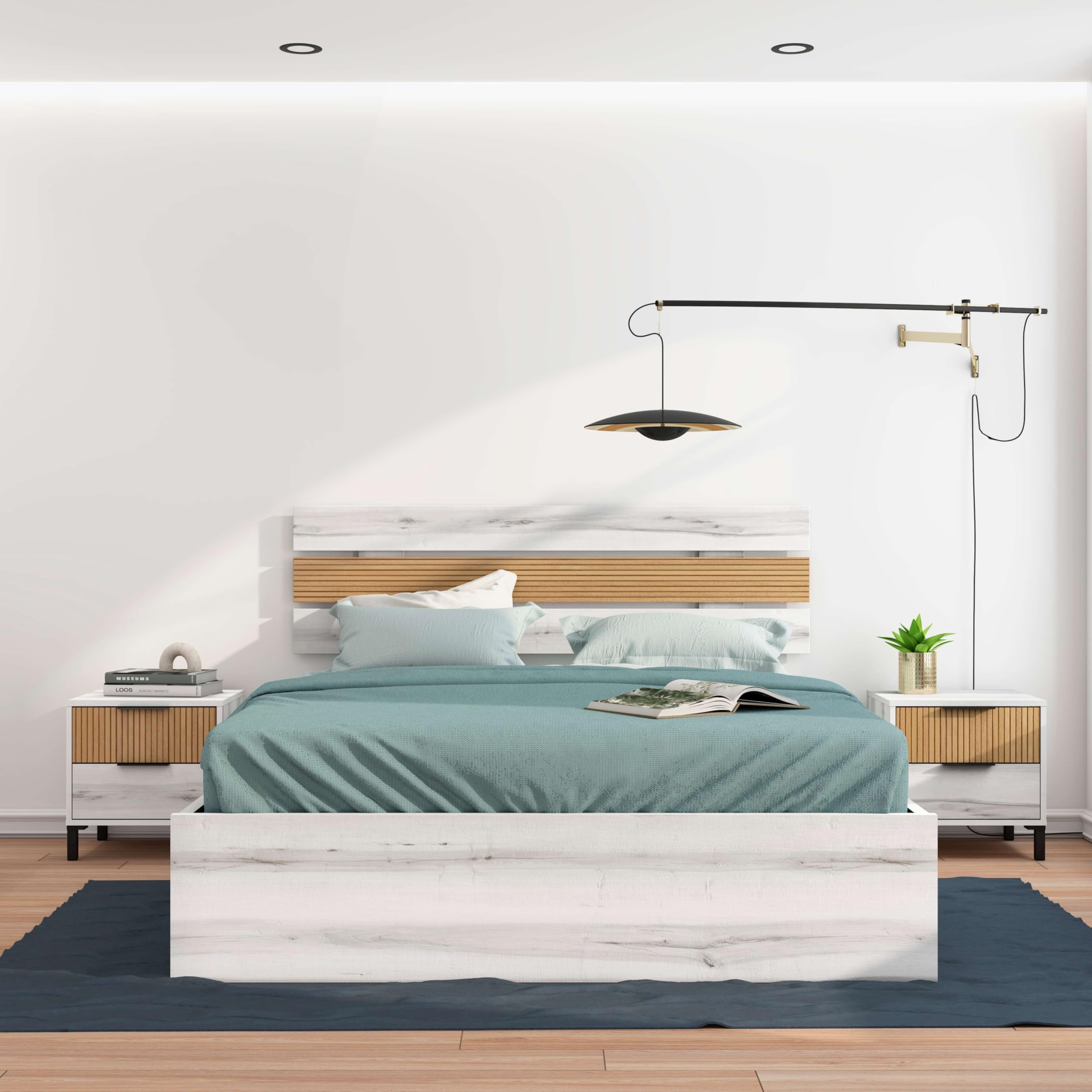 Miroytengo Cama para Dormitorio Habitación de Matrimonio Aro Estilo Contemporáneo en Color Blanco 150x190 cm