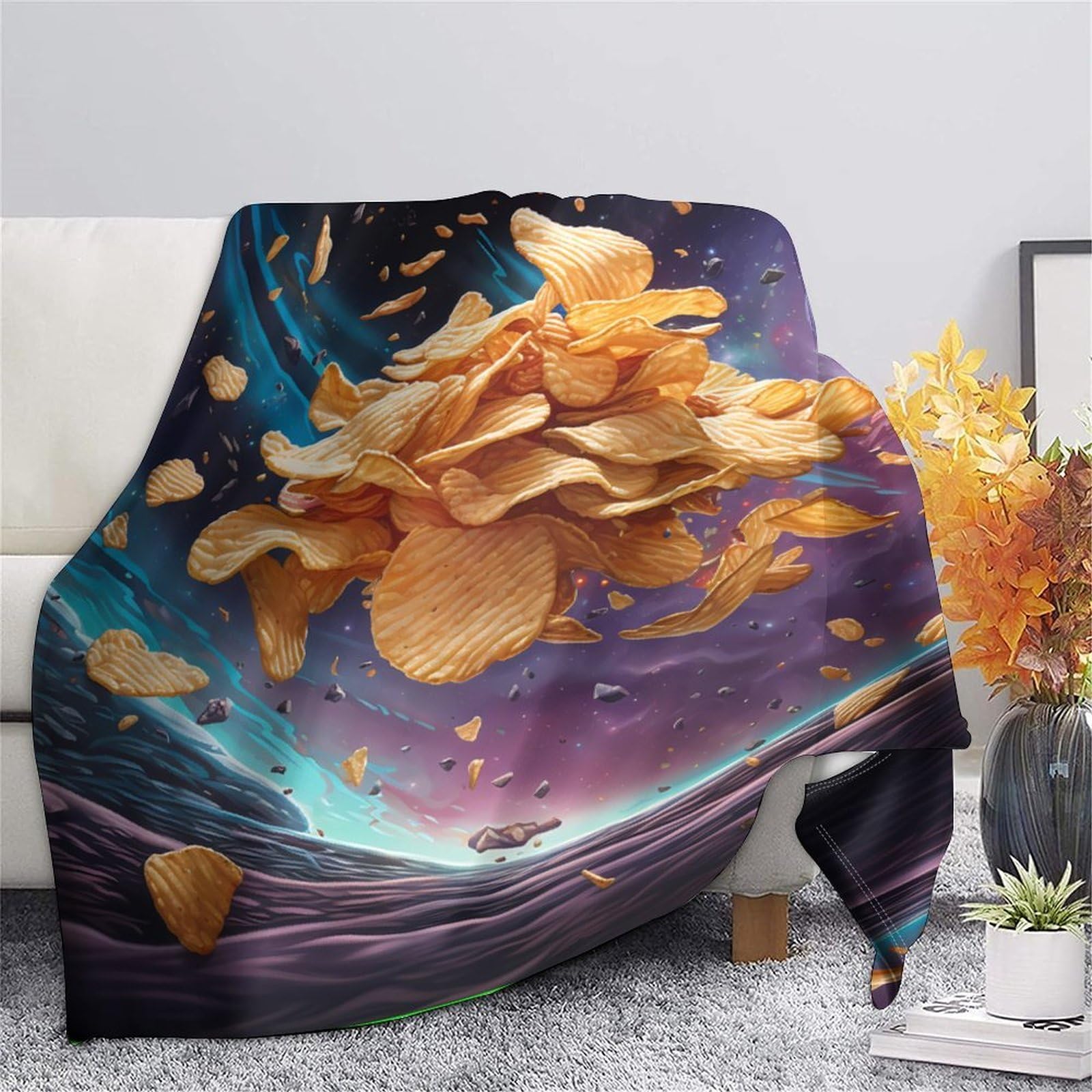 Estampado 3D Crispy-Snacks Manta de habitación Microfibra Ropa de Cama Anti-Bolitas Fantasy-Space-Arte Plaid de habitación Suave para jóvenes Solteros en casa 80×90inch(200x230cm)