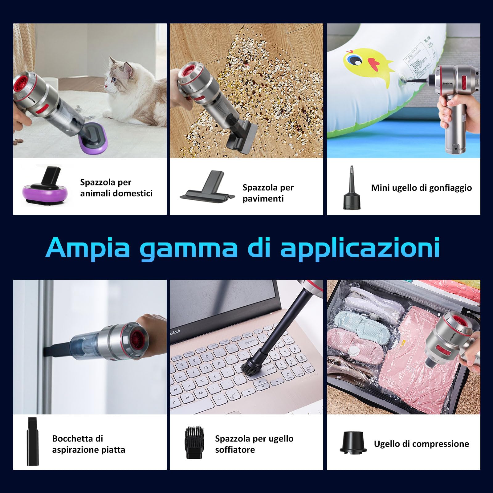 Aspirapolvere Senza Fili Aspirabriciole Portatile: 16000Pa Aspiratore per Auto Potente - Batteria da 6000mAh Mini Aspirapolvere con 3 Filtri HEPA - USB Ricaricabile Aspiratore per Auto Peli Casa Letto