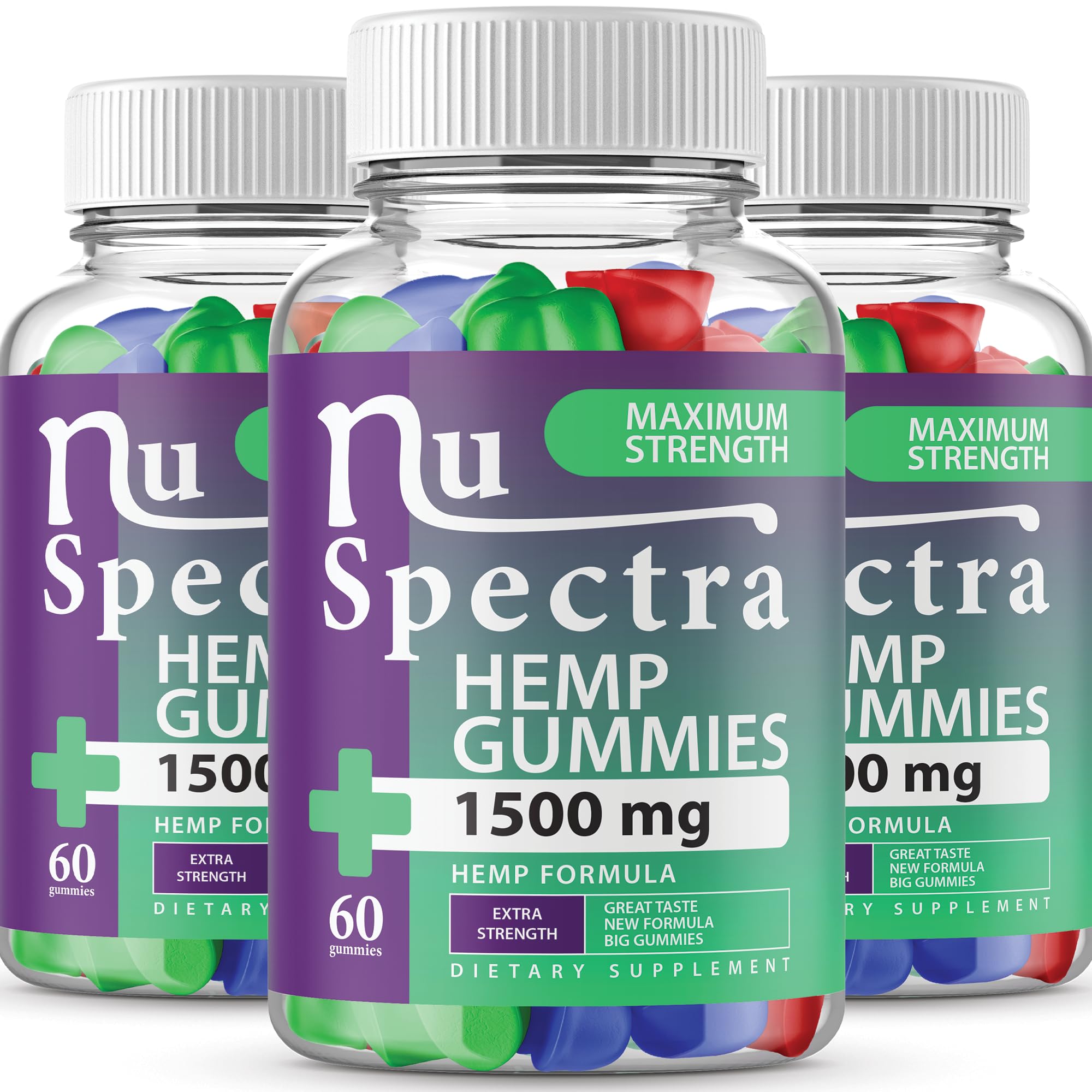 (3 Pack) Nu Spectra Gummies - Official Formula, Vegan, Non GMO, Nu Spectra Gummies Advanced Strength, NuSpectra Gummies 1500mg Per Bottle, 25mg Per Gummy, Nu Spectra Gummy Strength (180 Gummies)