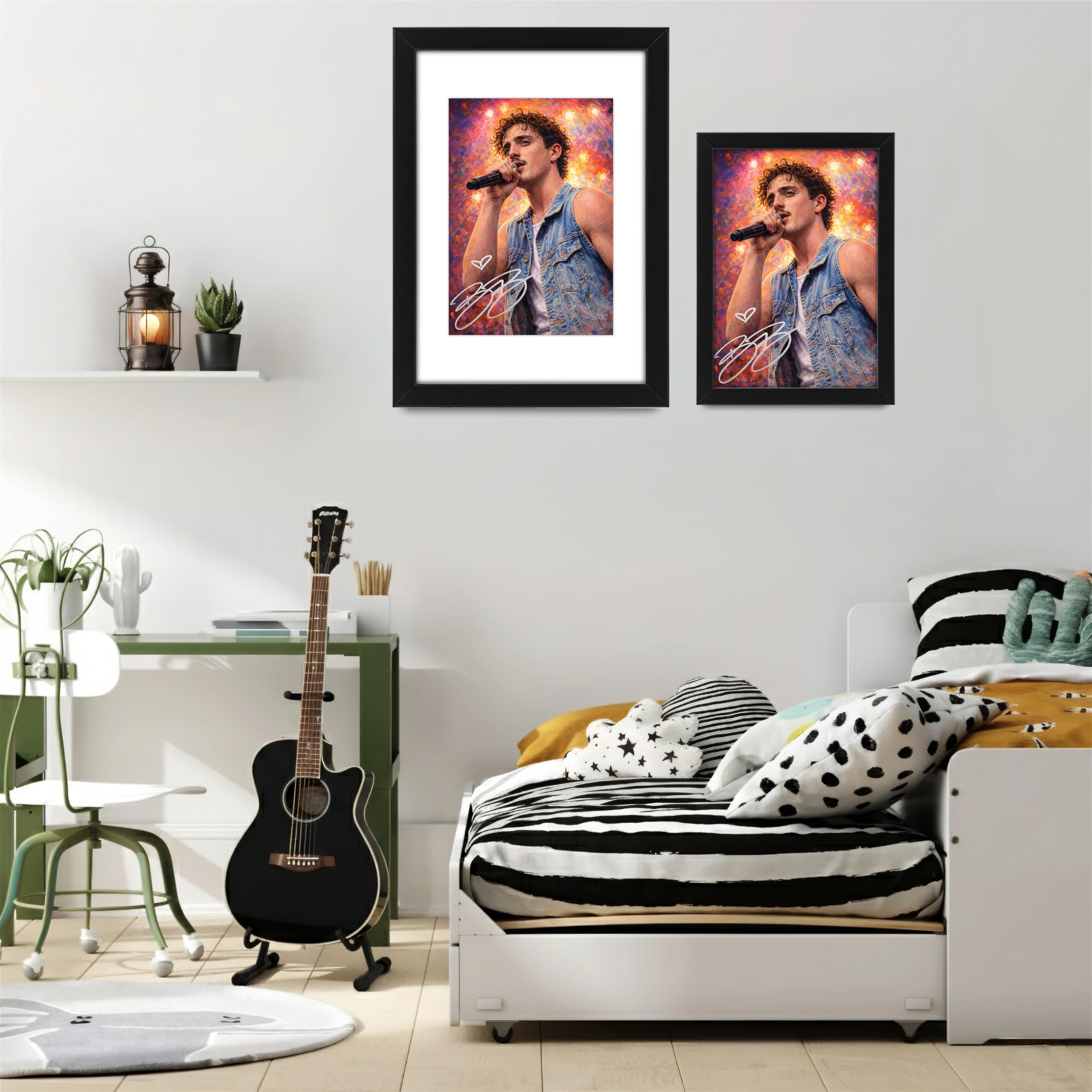 Benson Boone Art Signierter Posterdruck, limitierte Auflage, Autogramm, Fangeschenk, Sammlerstück, Wandkunst, Merchandise – American Heart World Tour 2026 Tribute (A3, gerahmt mit Passepartout)