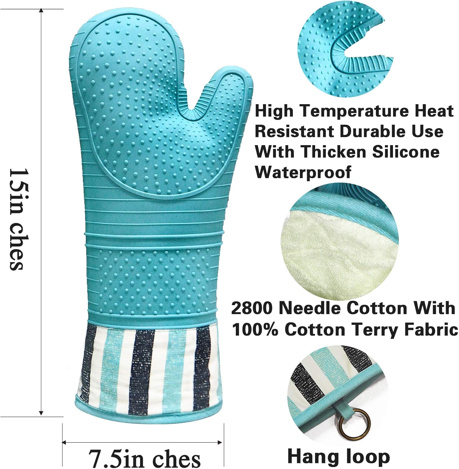 RED LMLDETA Heat Resistant 550 Degree Oven mitt, Silicone Oven Hot Mitts - 1 Pair, Extra Long Professional Baking Oven Gloves - Food Safe,Pot Holders Cooking,Grilling,Kitchen (Blue Mittens) - Image 3