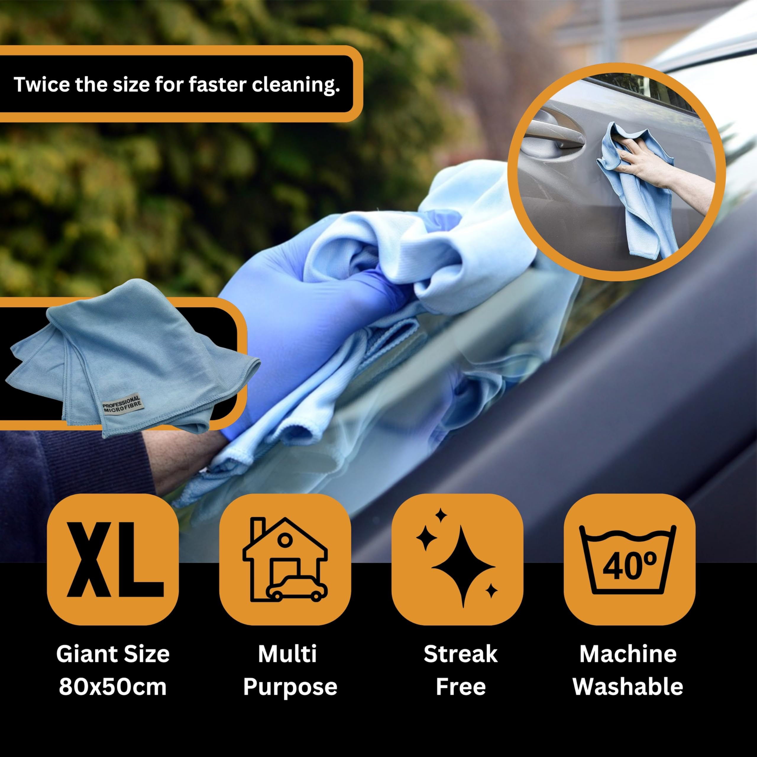 Tek Automotive Paquete de 10 paños gigantes de microfibra de vidrio, extra grandes, 50 x 80 cm, sin rayas, sin pelusas, limpiador de gafas, limpiador de ventanas de coche, duradero y lavable a máquina