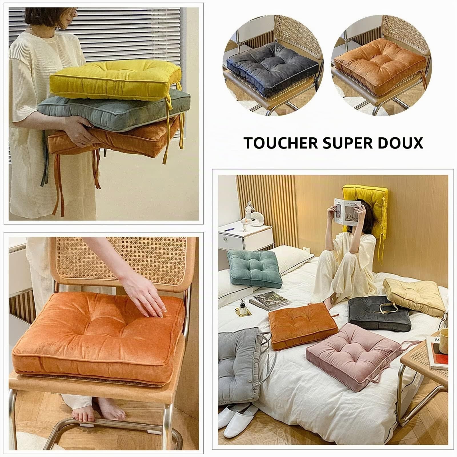 Coussin Epais Pour Chaise Lot De 4, Galette De Chaise 40x40 Carré, Ultra Epais Coussin De SièGe De Chaise De Salle à Manger, Tissu DéLicat Velours Durable pour Une Utilisation à Long Terme Gris Clair
