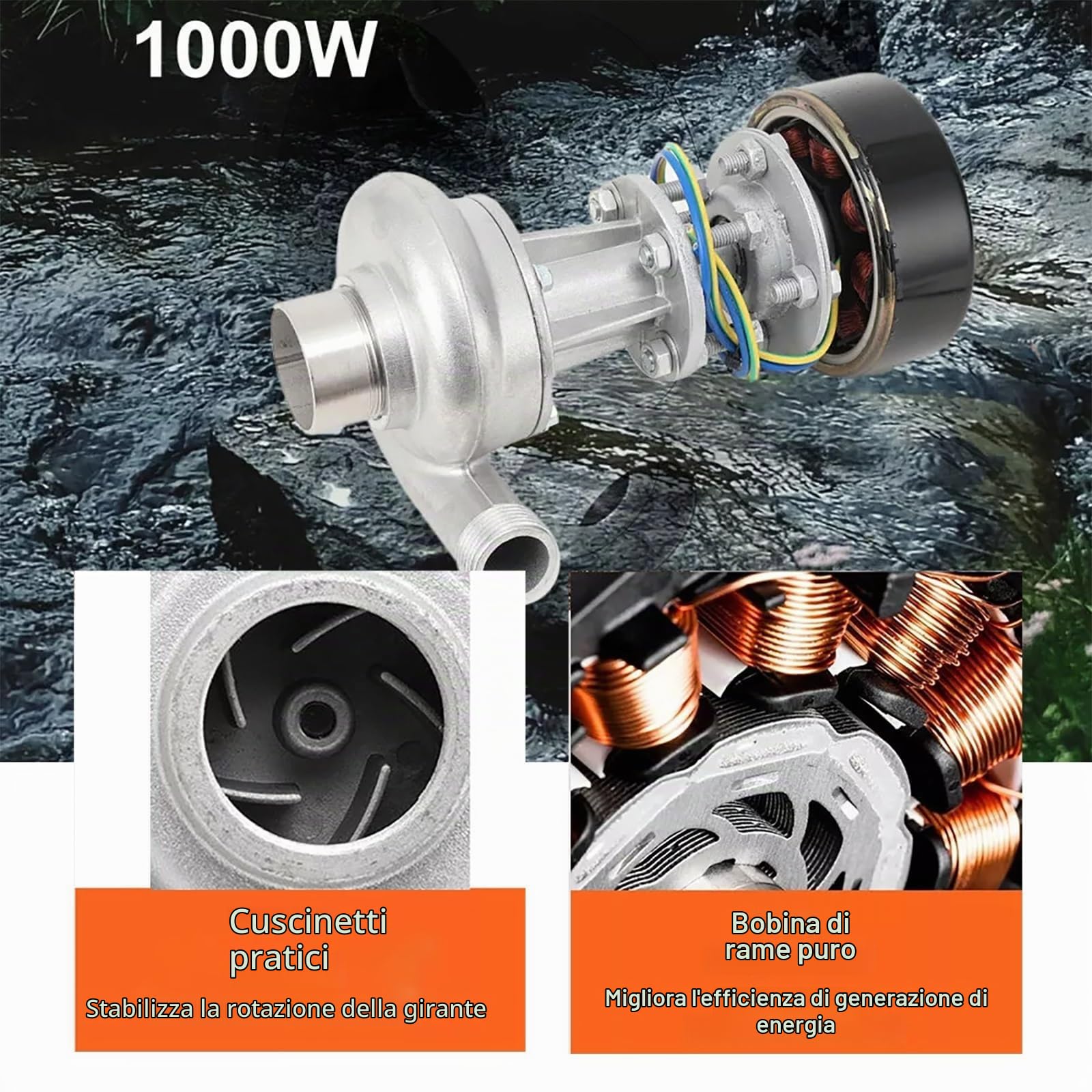1000W 110-220V Micro Generatore Idroelettrico 50Hz-60Hz Turbina In Lega Di Alluminio Per Illuminazione Esterna, Computer, TV E Campeggio