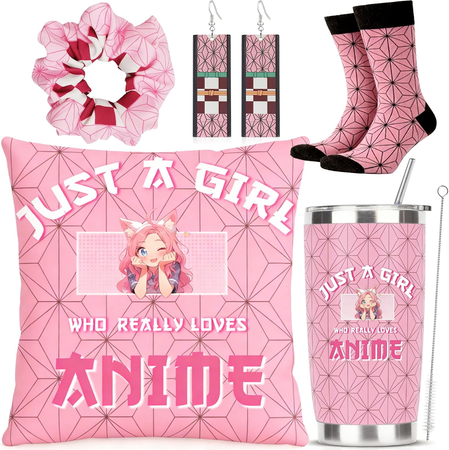 Kpop Gift Set Includes 20oz Tumbler, Throw Pillow Cover, Socks & Makeup Bag Just a Girl Who Loves K-pop Room Decor Birthday Gifts for Kpop Music Fans (Black)