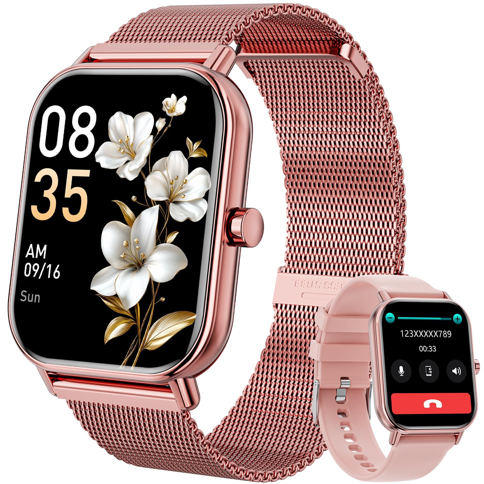 Smart Watch for Women Men, Fitness Tracker Watch for Android Phones iPhone Compatible, 1.85" Smart Watches for Women Men, 110+ Sport Modes Smartwatch (2 Strap)