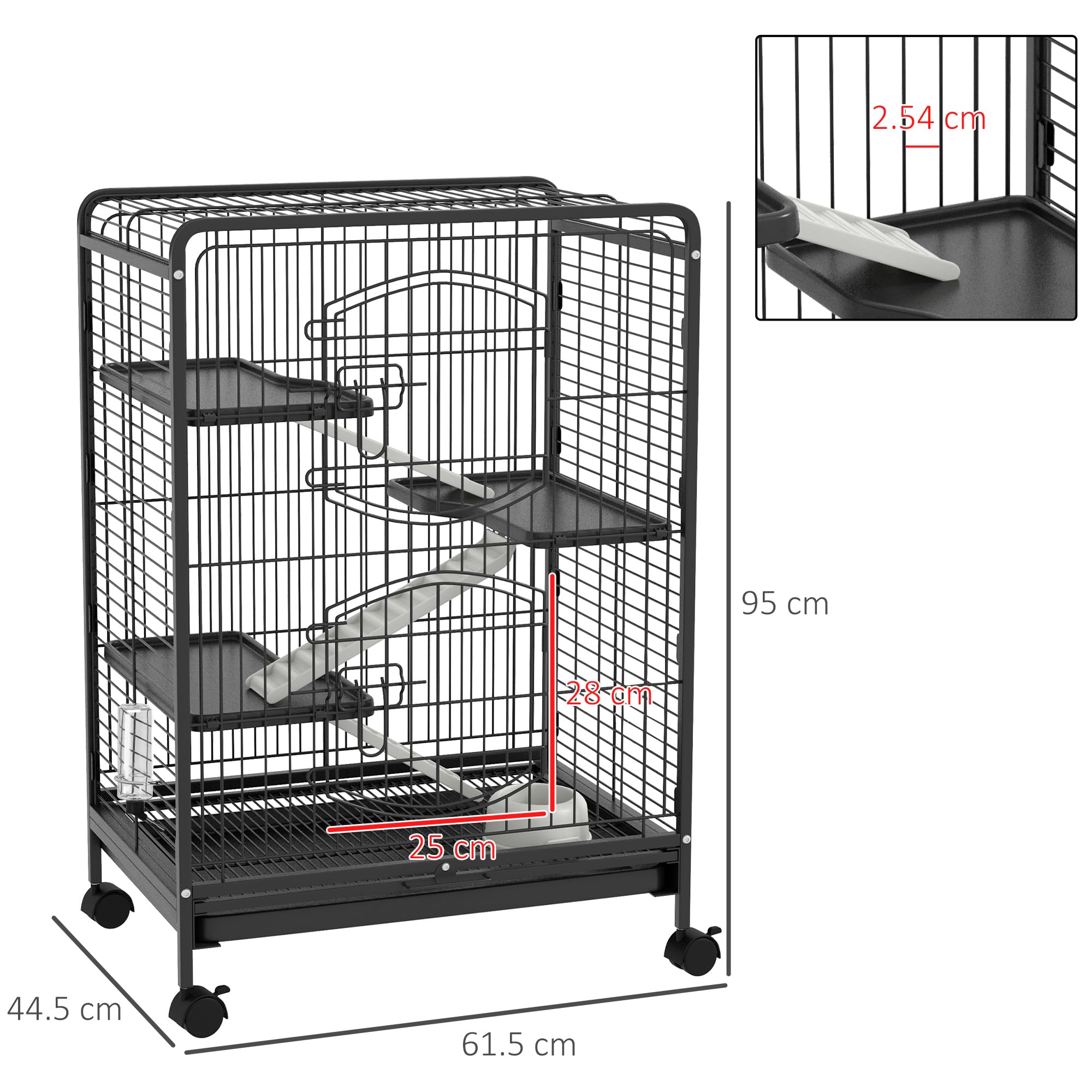 Gabbia per Criceti con Ruote Ciotola e Bottiglia 64x43.5x93cm Nero