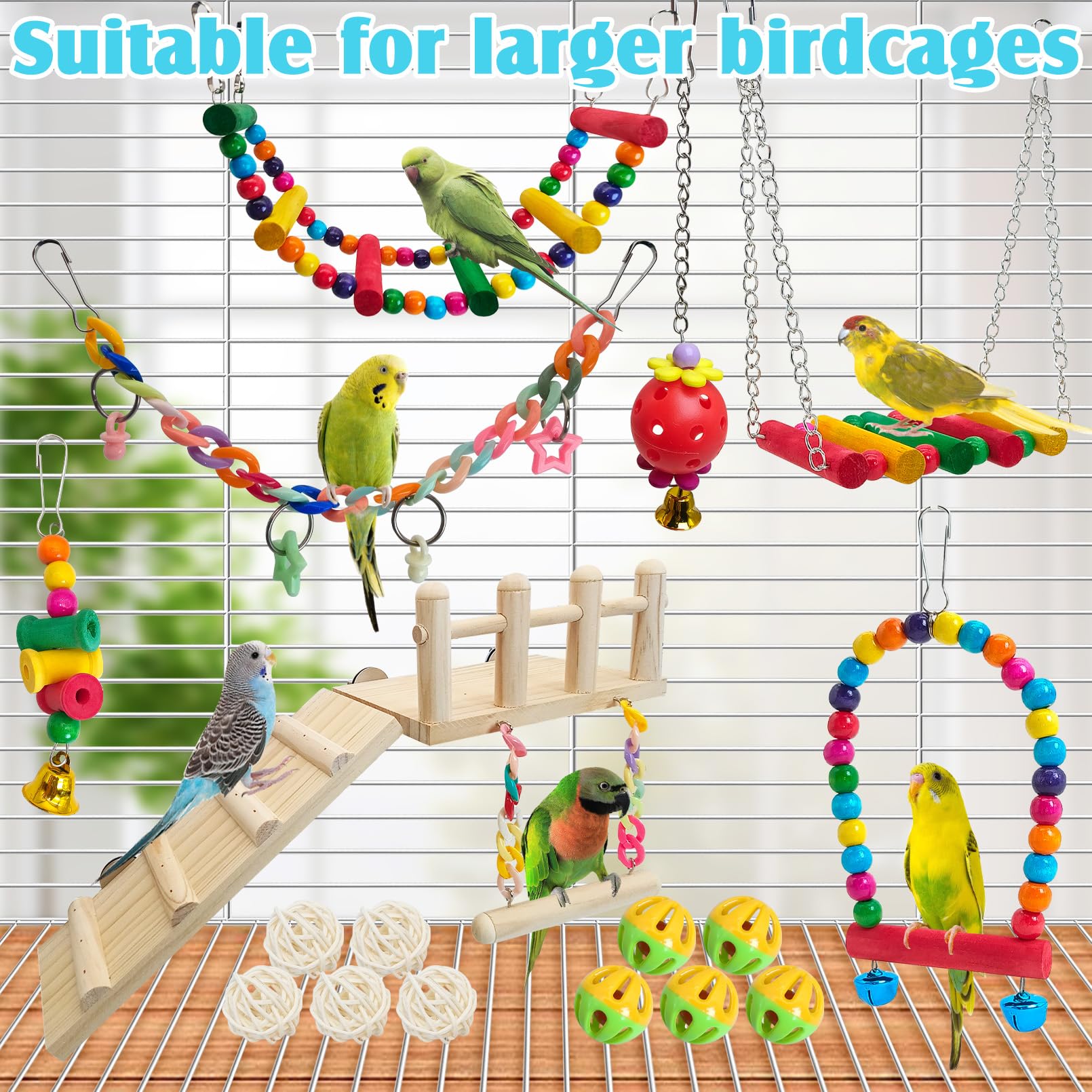 Hamiledyi Papageienschaukelspielzeug, Sitzstangen mit Kletterleiter, zum Kauen, Hängen, Stehen, buntes Spielzeug, Käfigzubehör für Sittiche, Sittiche, Finken, Lovebirds, Wellensittiche, Kanarienvögel