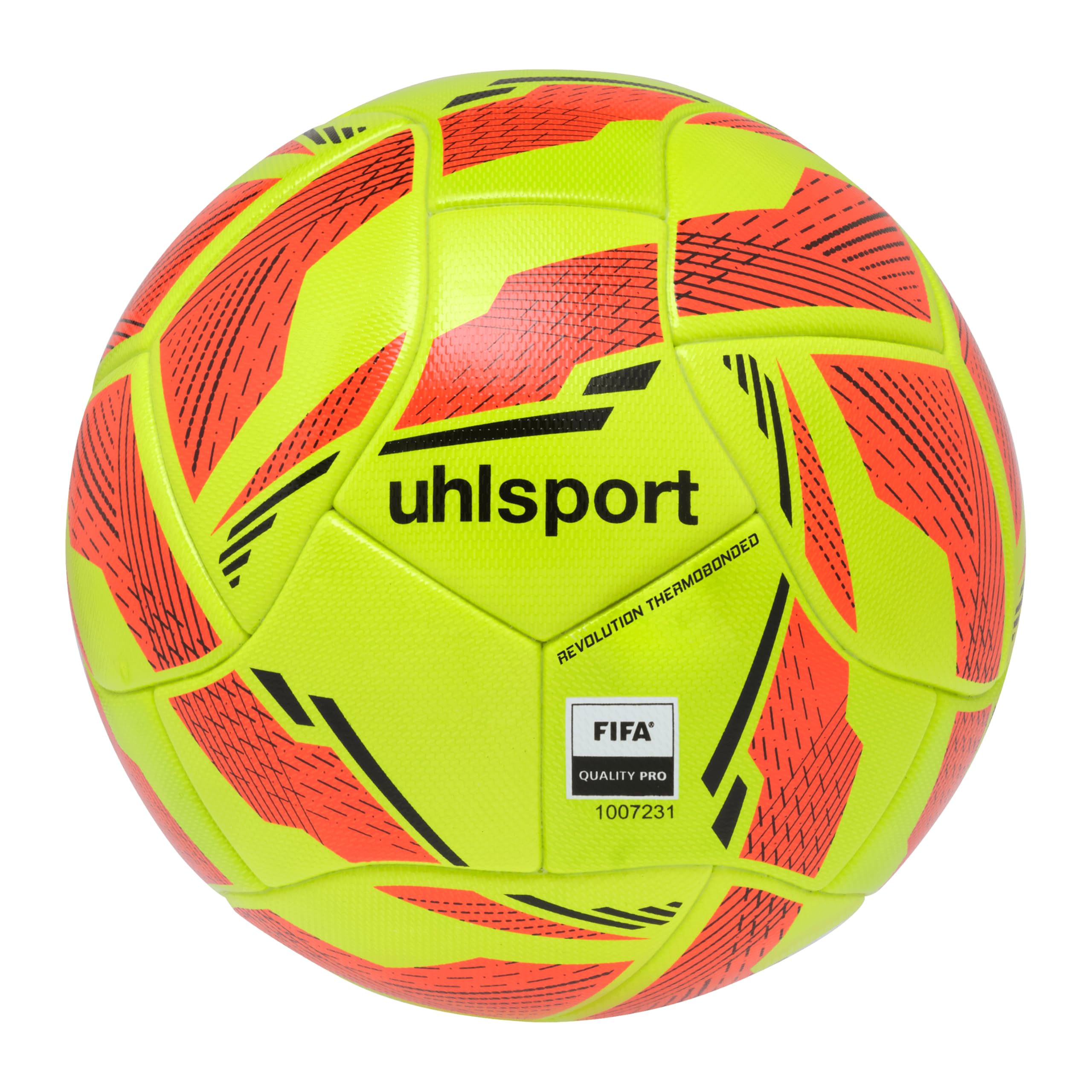 uhlsport Revolution Thermobonded Fußball Spielball für Erwachsene - Thermisch verklebt mit haltbarem Material - FIFA Quality PRO Zertifiziert, 5, Fluo gelb/Fluo rot/schwar