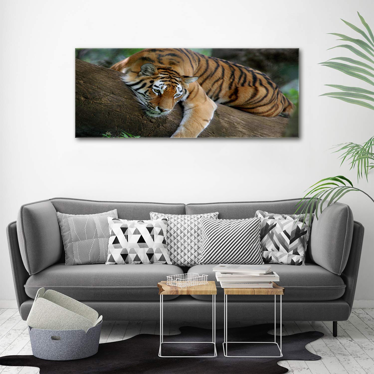 Tulup Impression sur Verre 125x50 cm Image Tableau Photo décorative panoramique pour la Cuisine et Le Salon - Animaux - Tigre sur l'arbre - Brun