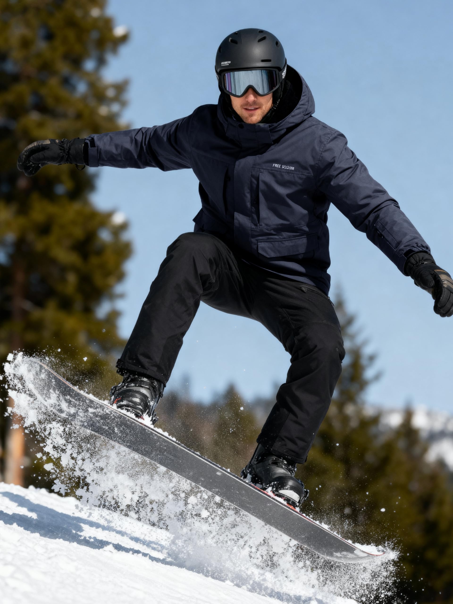 FREE SOLDIER Veste de ski imperméable pour homme avec doublure en polaire, col neige chaud pour l'hiver avec capuche et coutures entièrement étanches
