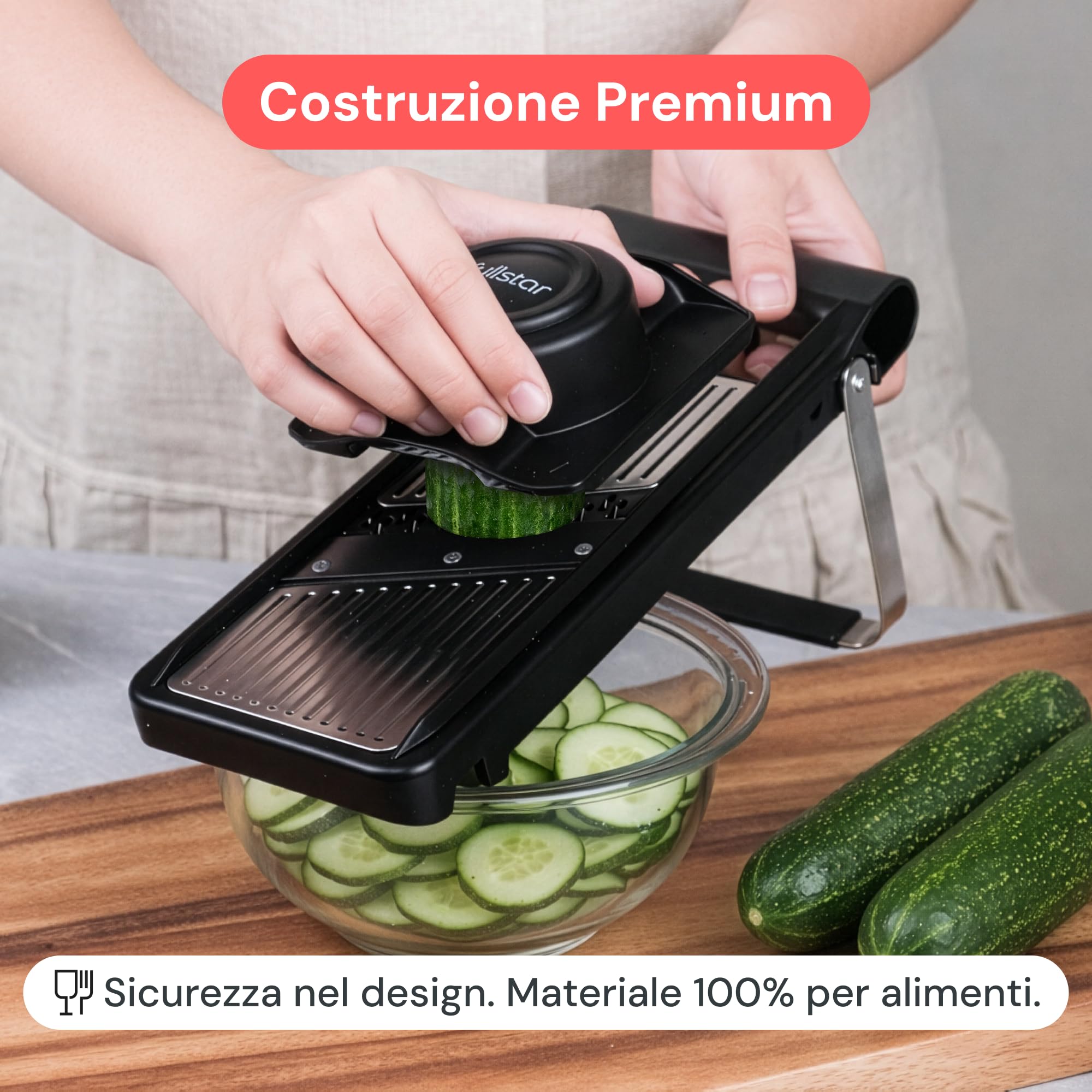 Mandolina per Verdure Professionale 2-in-1 in Acciaio Inox - Spessore Regolabile 1-4 mm con Lama Julienne