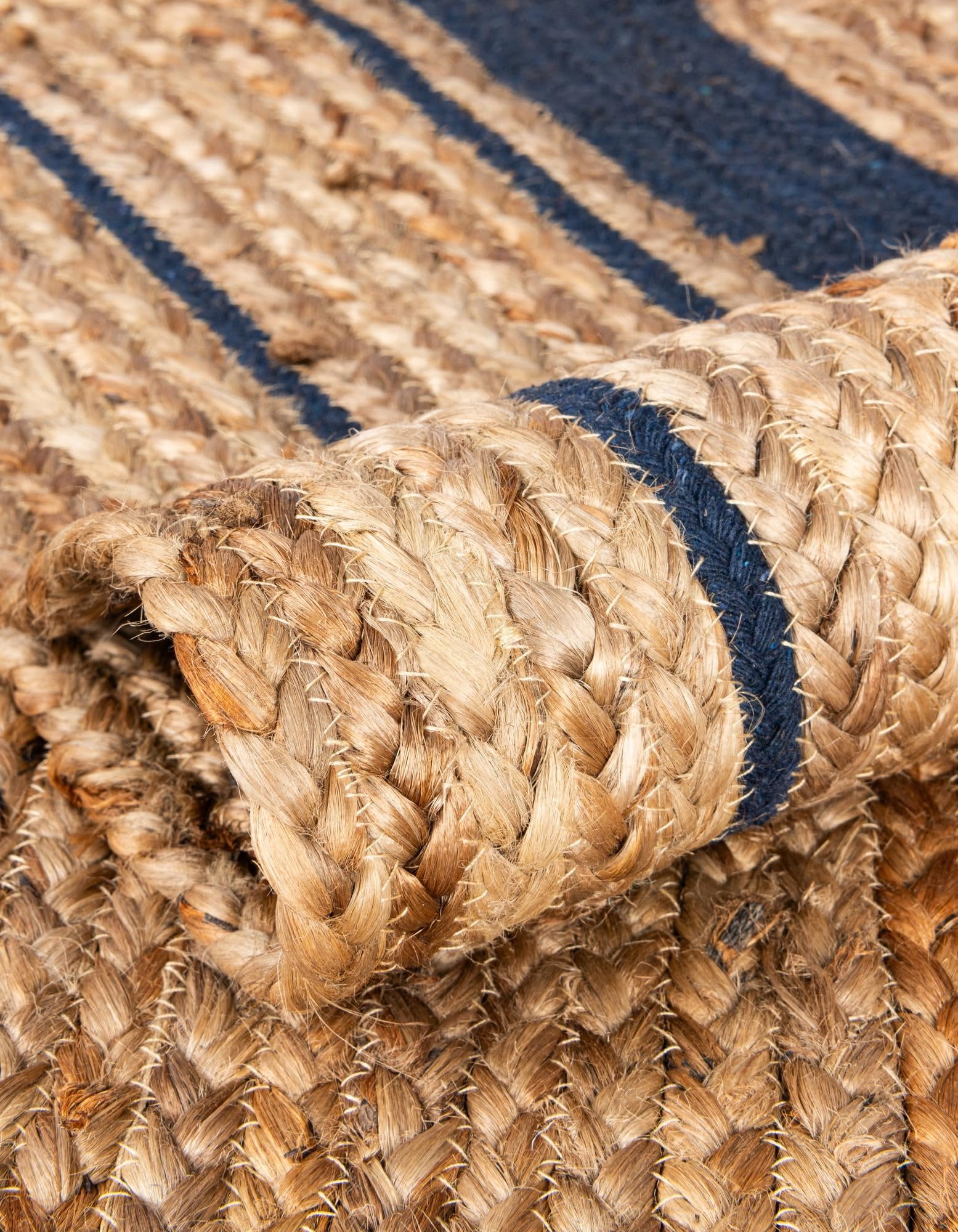 Tapis ovale tressé en jute naturelle avec bordure en coton bleu marine, pour salle à manger, chambre d'amis, chambre à coucher, décoration d'intérieur, (0,9 x 1,2 m, ovale)