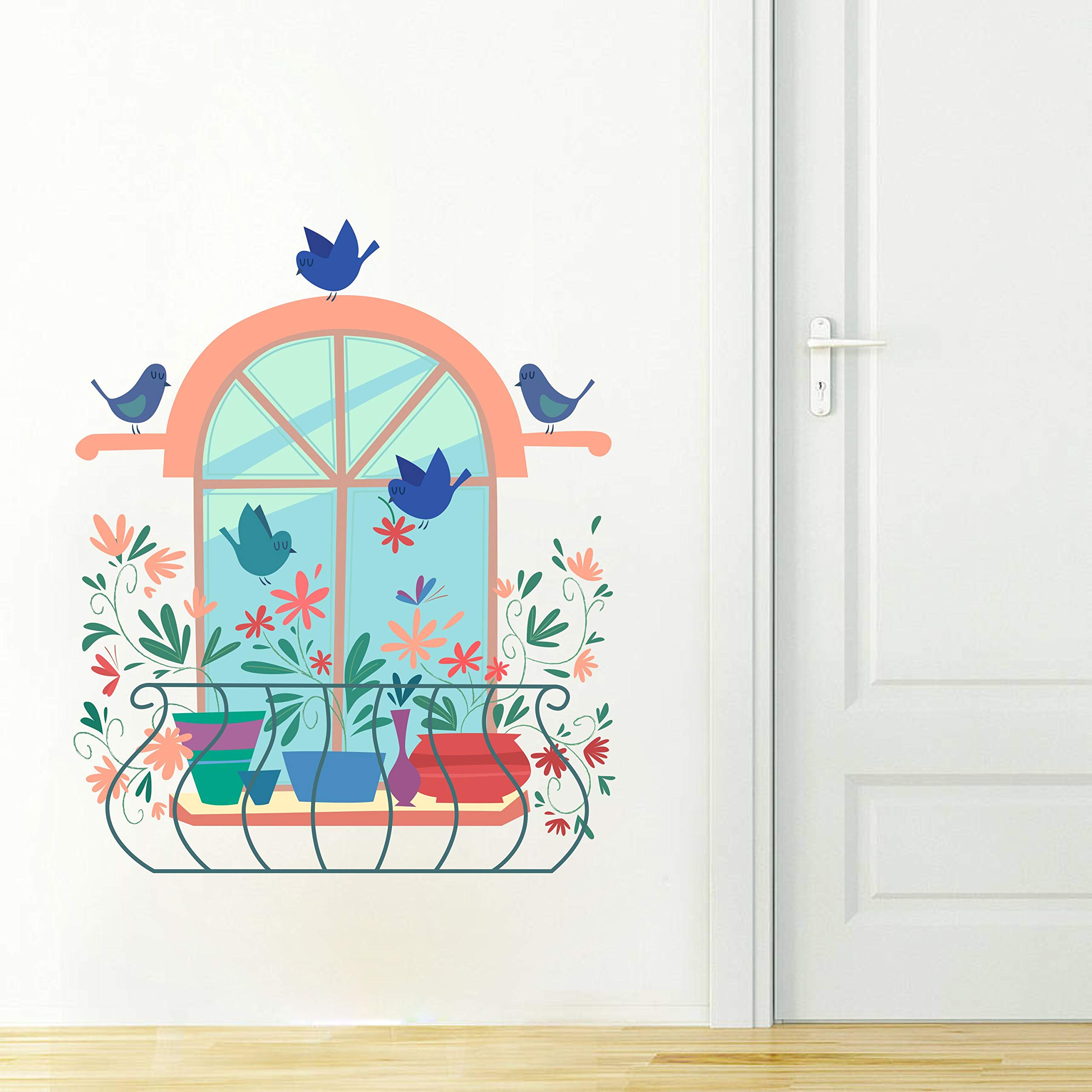 Art Kafe Balcony Flower Birds Wall Sticker (Size :- 56 X 69 cm) | Wall Sticker for Living Room/Bedroom/Office and All Decorative Stickers-image-15