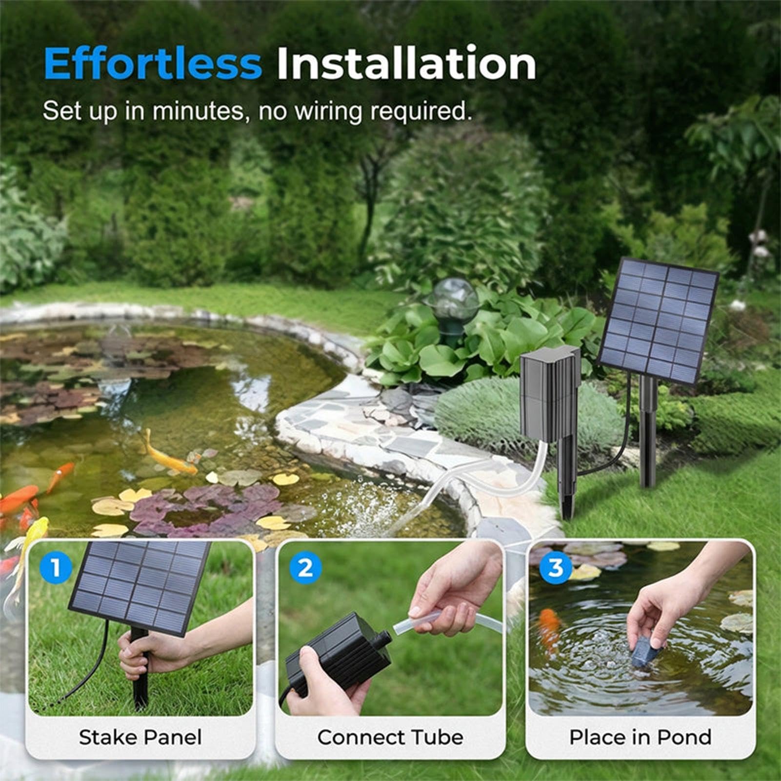 Aérateur solaire de bassin avec pompe – 2,5 W étanche | Étang, piscine à poissons, enrichissement en oxygène, économie d'énergie | Ensemble de pompe solaire d'aération d'étang de jardin d'entretien de