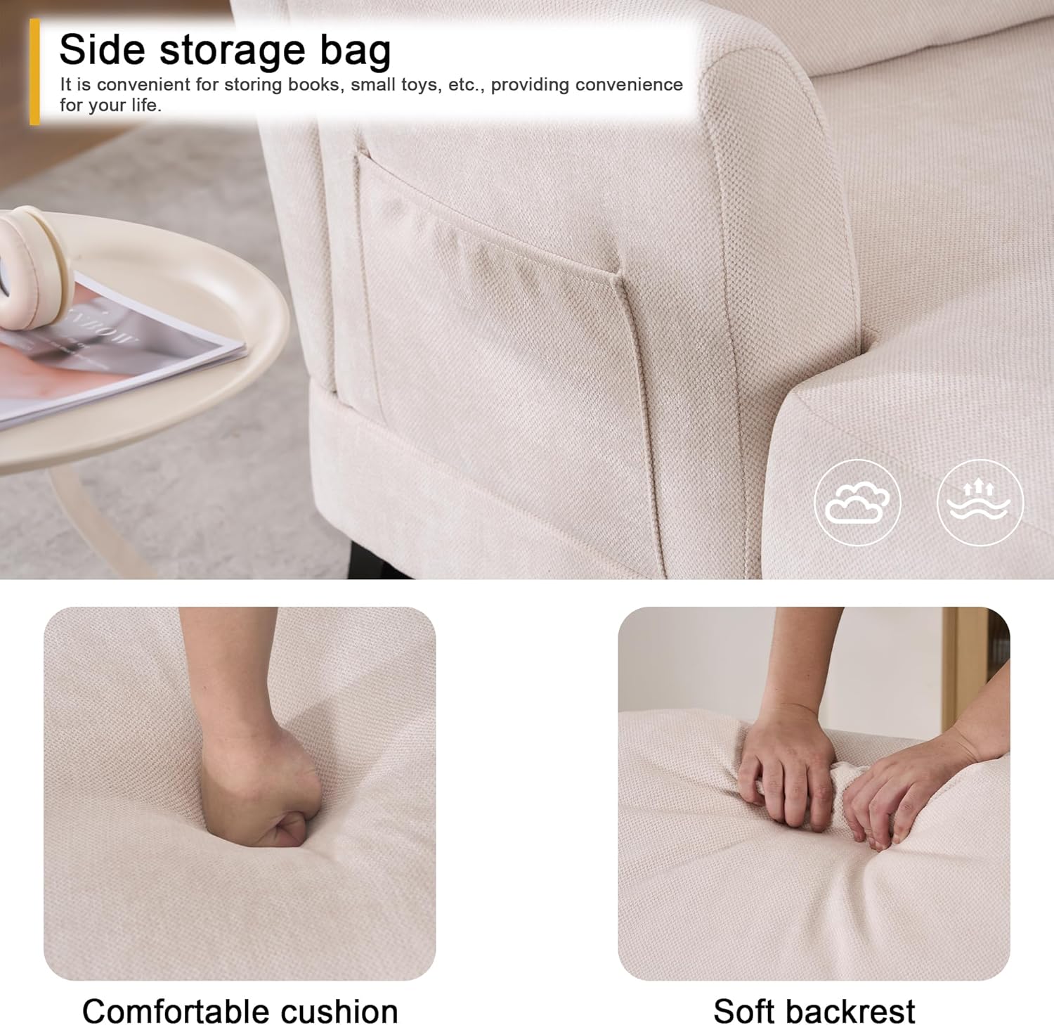 Chaise Lounge Chair Indoor, 59.8" Oversized Couch Reading Chairs，Chenille Comfortable Deep Sleeping Single Sofa, Upholstered Modern Couch Sofa Bed for Living Room, Bedroom & Apartment (Beige)