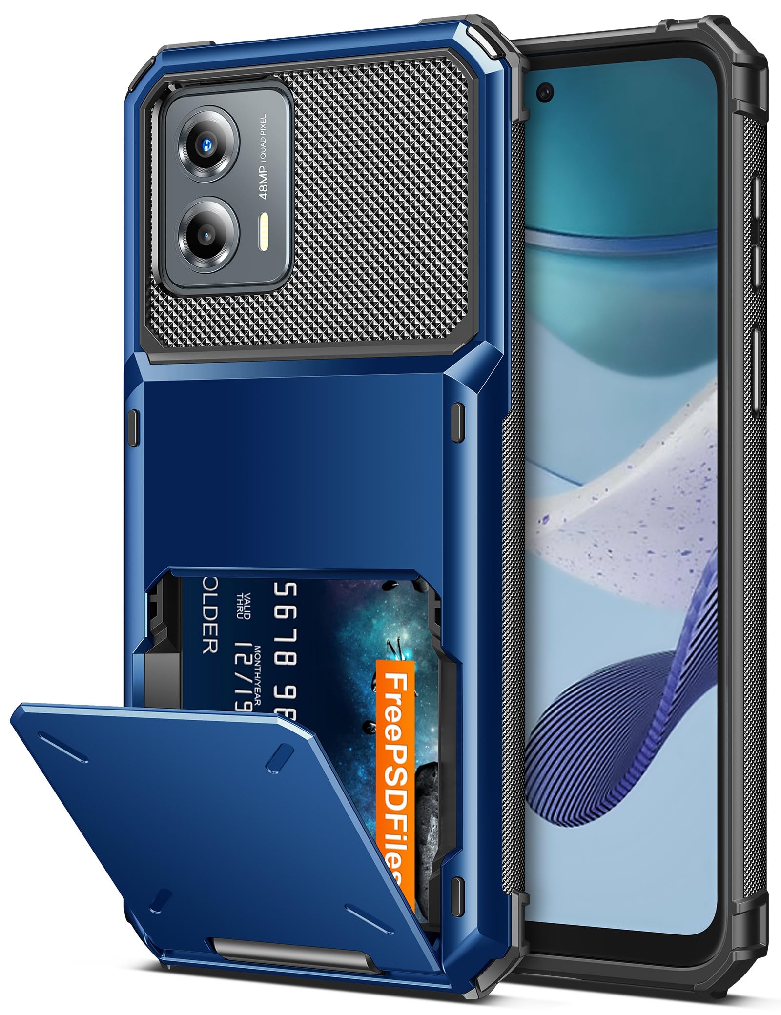 COOYA for Moto G 2023 Case Wallet 5 Credit Card Holder Slot Flip Cover Moto G 2023 Wallet Case Back Pocket Dual Layer Protective Hard Shell TPU Rubber Bumper for Moto G 2023 Blue