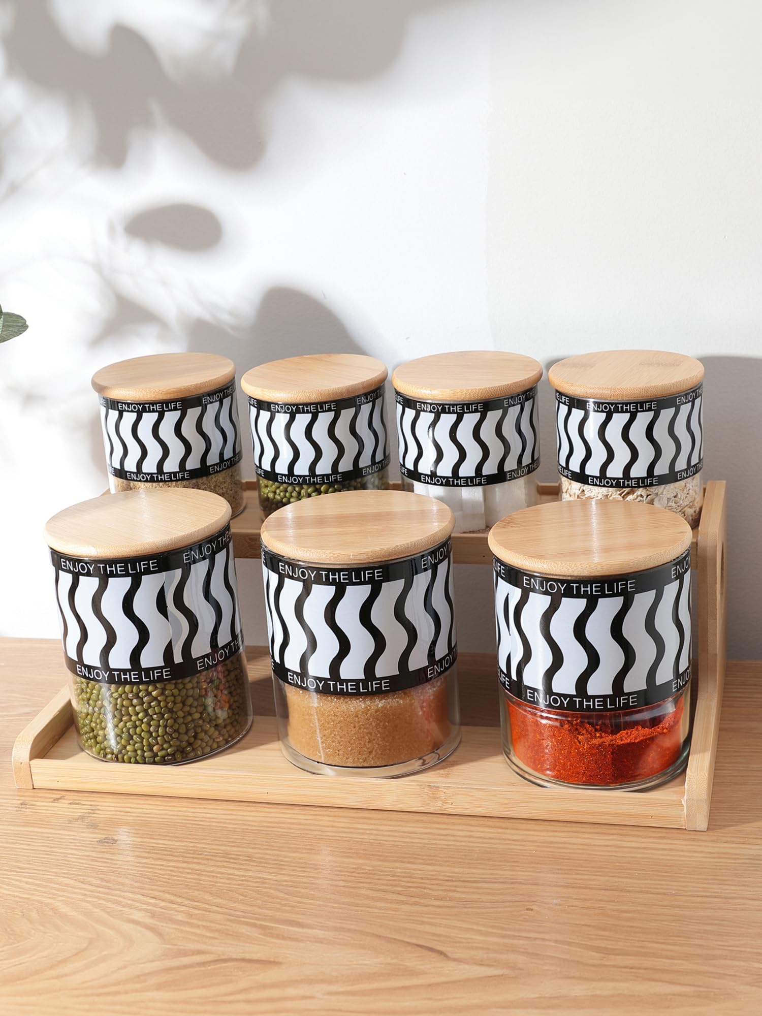The Better Home UMAI Pack of 7 Kitchen Organizer Borosilicate Jars with Bamboo Lid & Tray | 4 Pcs 350 ml & 3 Pcs 850 ml | Glass Jars for Cookies, Spices, Snacks, Tea, Coffee, Sugar | BPA Free (B0CQPCBFFF) Amazon Price History, Amazon Price Tracker