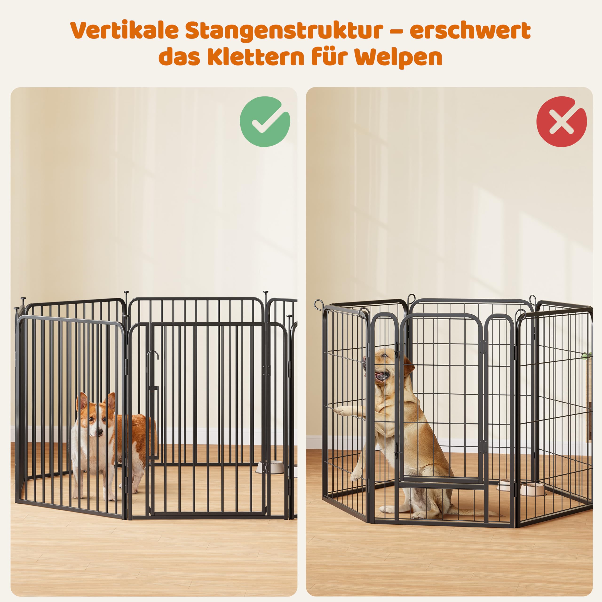 Yaheetech Wybieg dla szczeniaków, 8-częściowy, wysokość 80 cm, kojec dla szczeniaków z wbudowanym zamkiem, ciche rury, ochraniacze podłogi, wzmocnione metalowe druty 8 mm, kojec dla psów do mieszkania