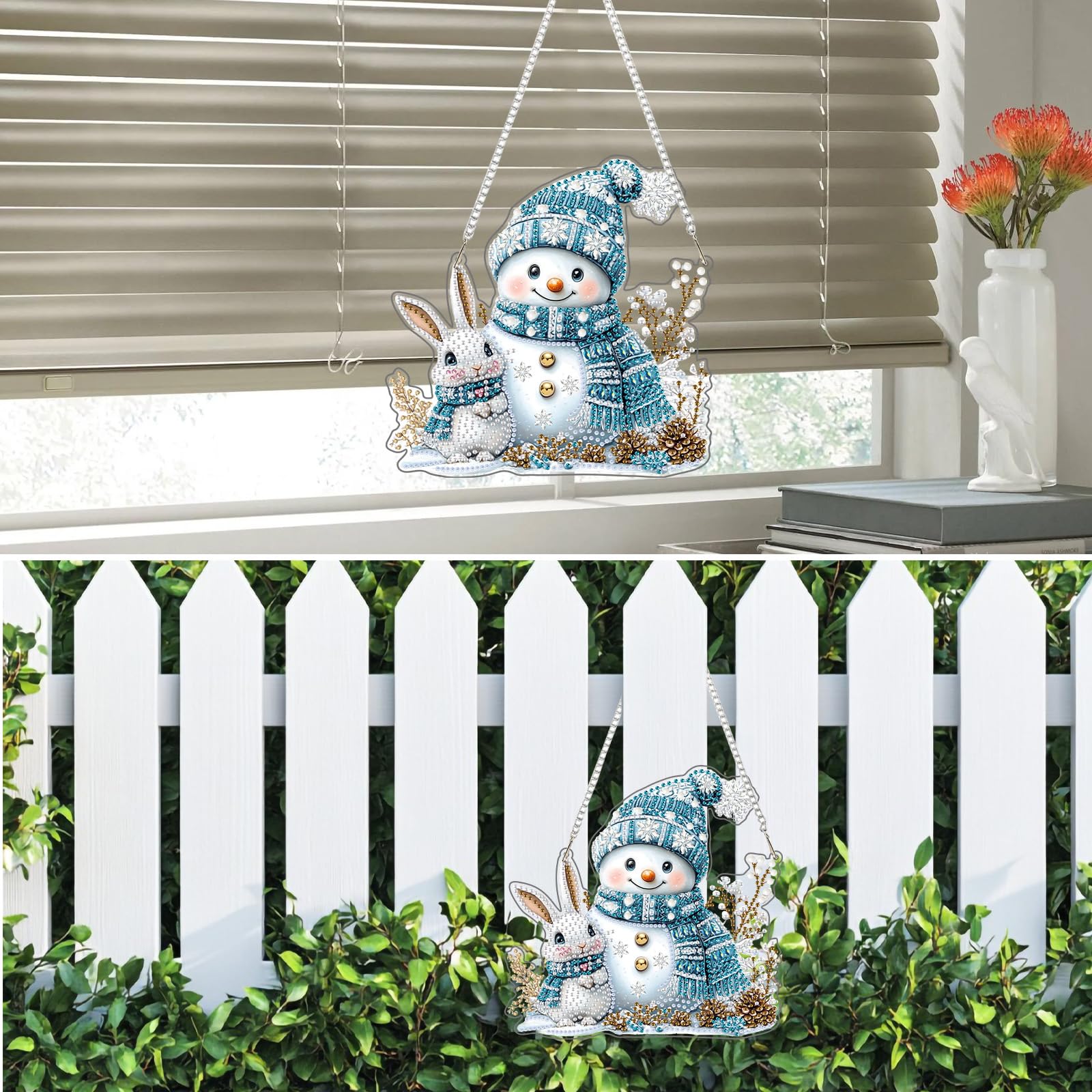 Produktbild von LadjproR Weihnachten Schneemänner Diamond Painting Anhänger Mit Kette Diamond Painting Türkranz Für Die Dekoration Von Eingangs Und Fensterwänden