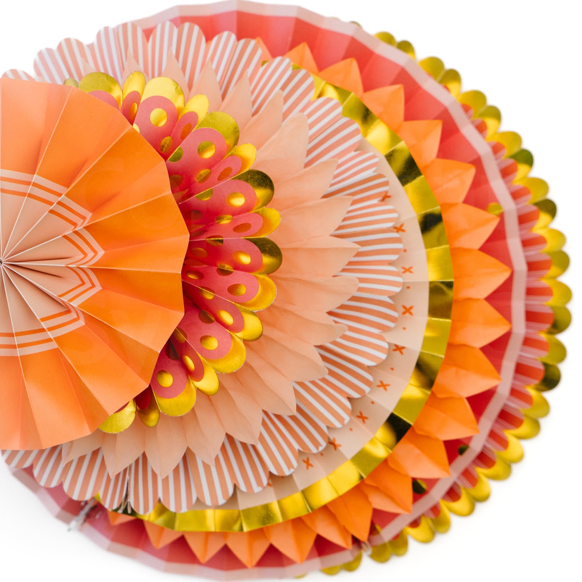 PapaKit Zestaw dekoracji ściennych origami (8 różnych okrągłych wachlarzy z papieru) przyjęcie urodzinowe, baby shower, wesele, dekoracja, kreatywny wzór artystyczny (jasny pomarańczowy kwiat z
