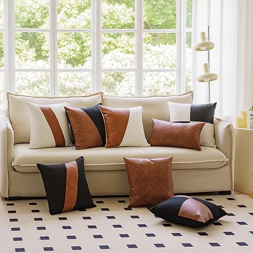 Miniatura 6 de GEGELICA Juego de 2 fundas de almohada modernas de color blanco y marrón con acento de granja de estilo bohemio de 20 x 20 pulgadas, de lona suave,