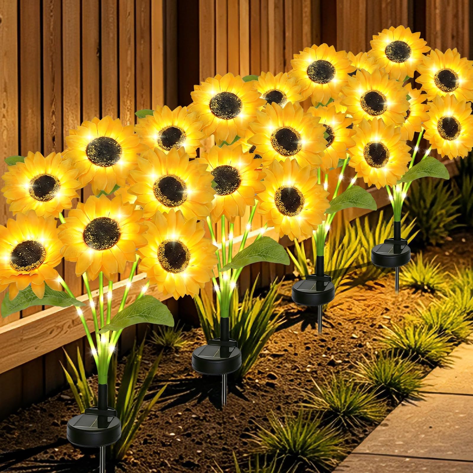 Photo 1 of MorTime 4 Pack Solar Sunflower Lights, Outdoor Garden Waterproof Solar Lights with 24 Sunflower Lights for Patio Garden Backyard Holiday Yard Party Wedding Outdoor Spring Decor