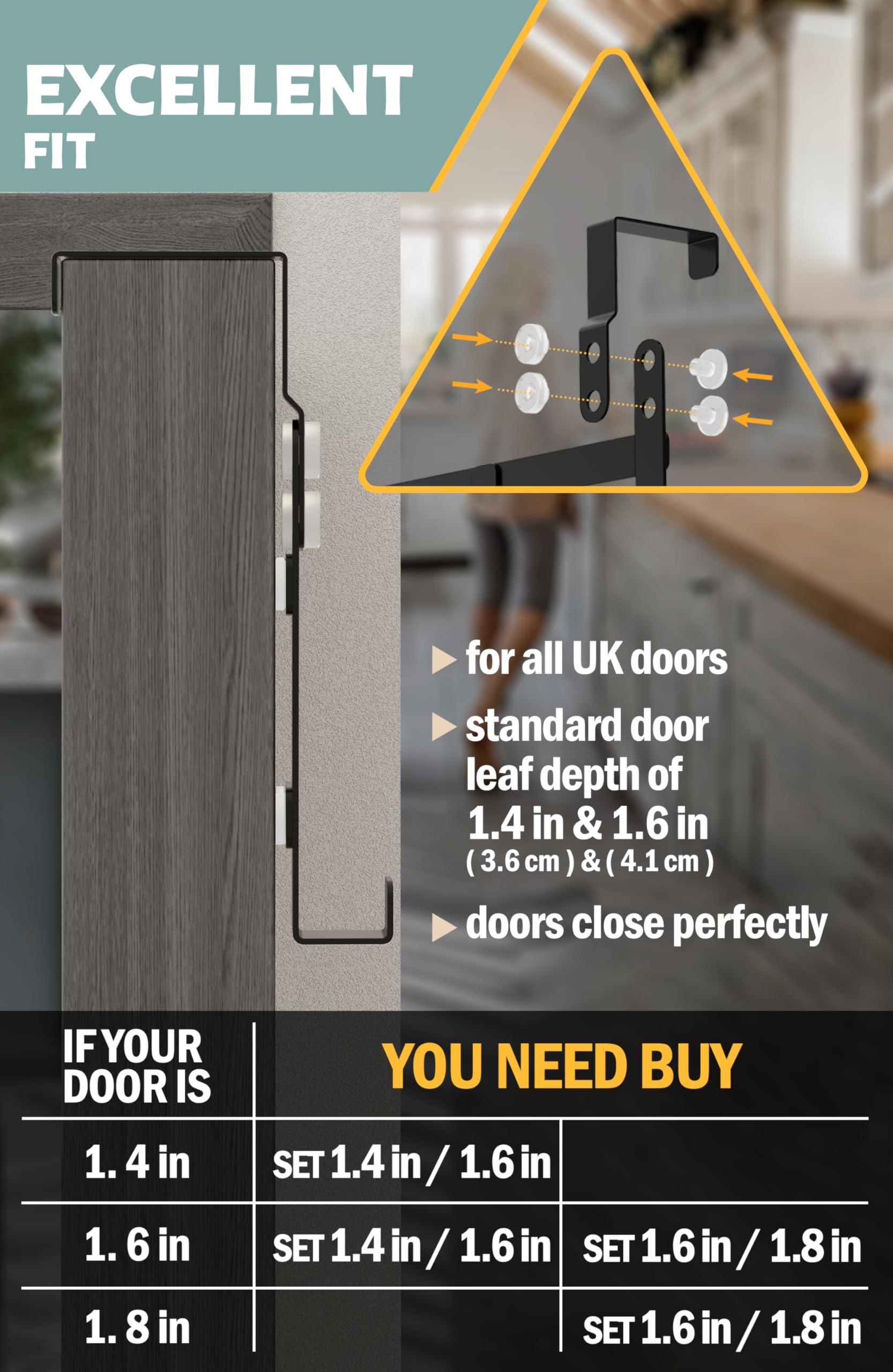 Menz Over Door Hanger, Black Coat Hanger for Door Depth 4.1 cm (1.6") & 3.6 cm (1.4"), Coat Hanger - Image 3