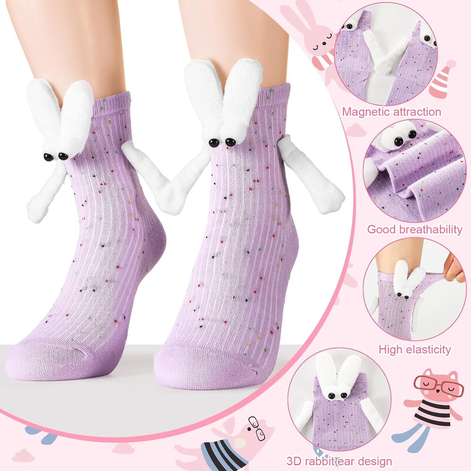 4 Pairs Magnetic Hand Holding Socks Funny Couple Socks image 4