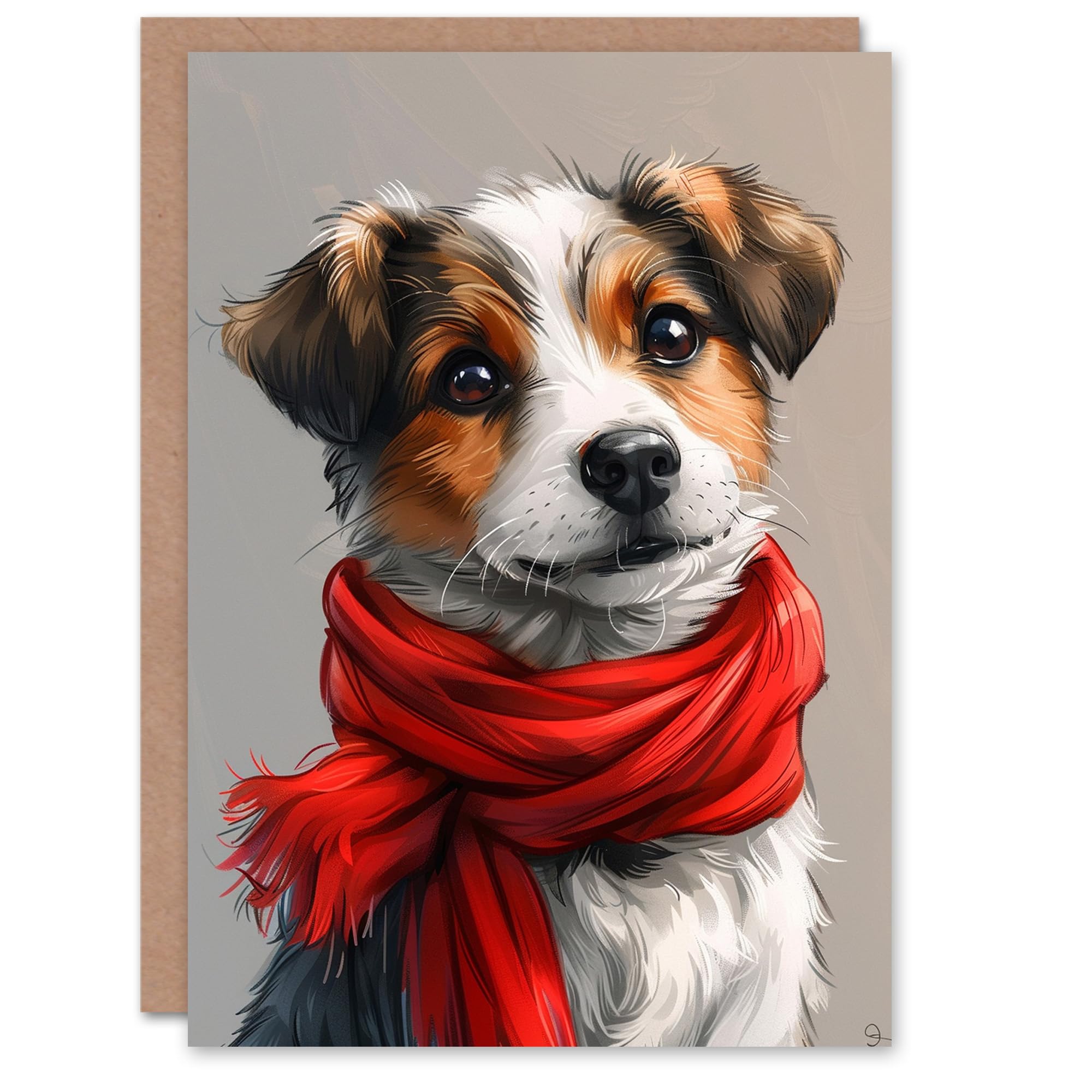 Artery8 Birthday Card Cute Puppy Dog Lover Red Scarf Pet For Child Kids Son Daughter Greeting Card