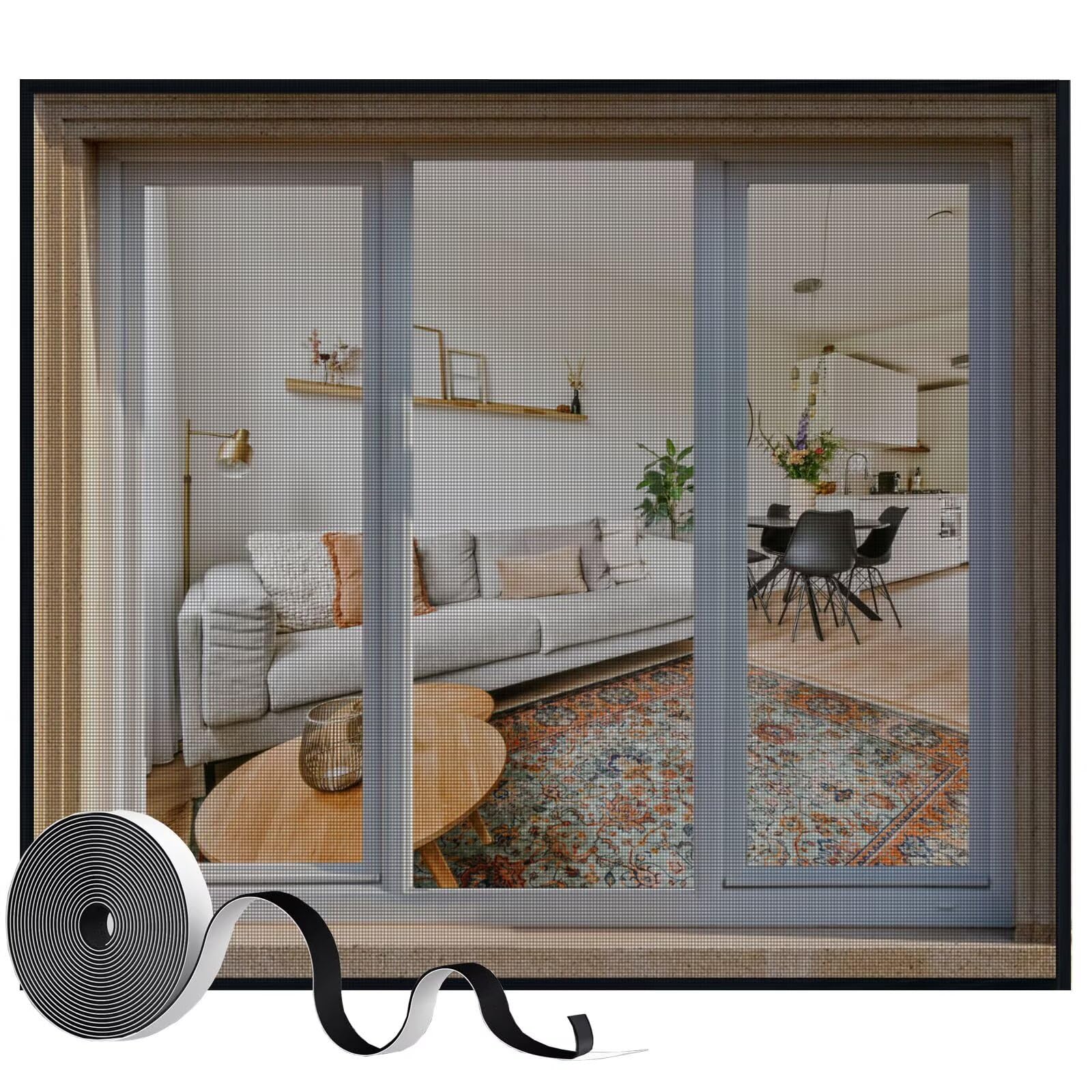 Fly Screen Window, 60x100cm Fly Screen Net with Full Frame Hook and Loop, Easy Install Mosquito Net for Windows, Keep Insects Out, Black